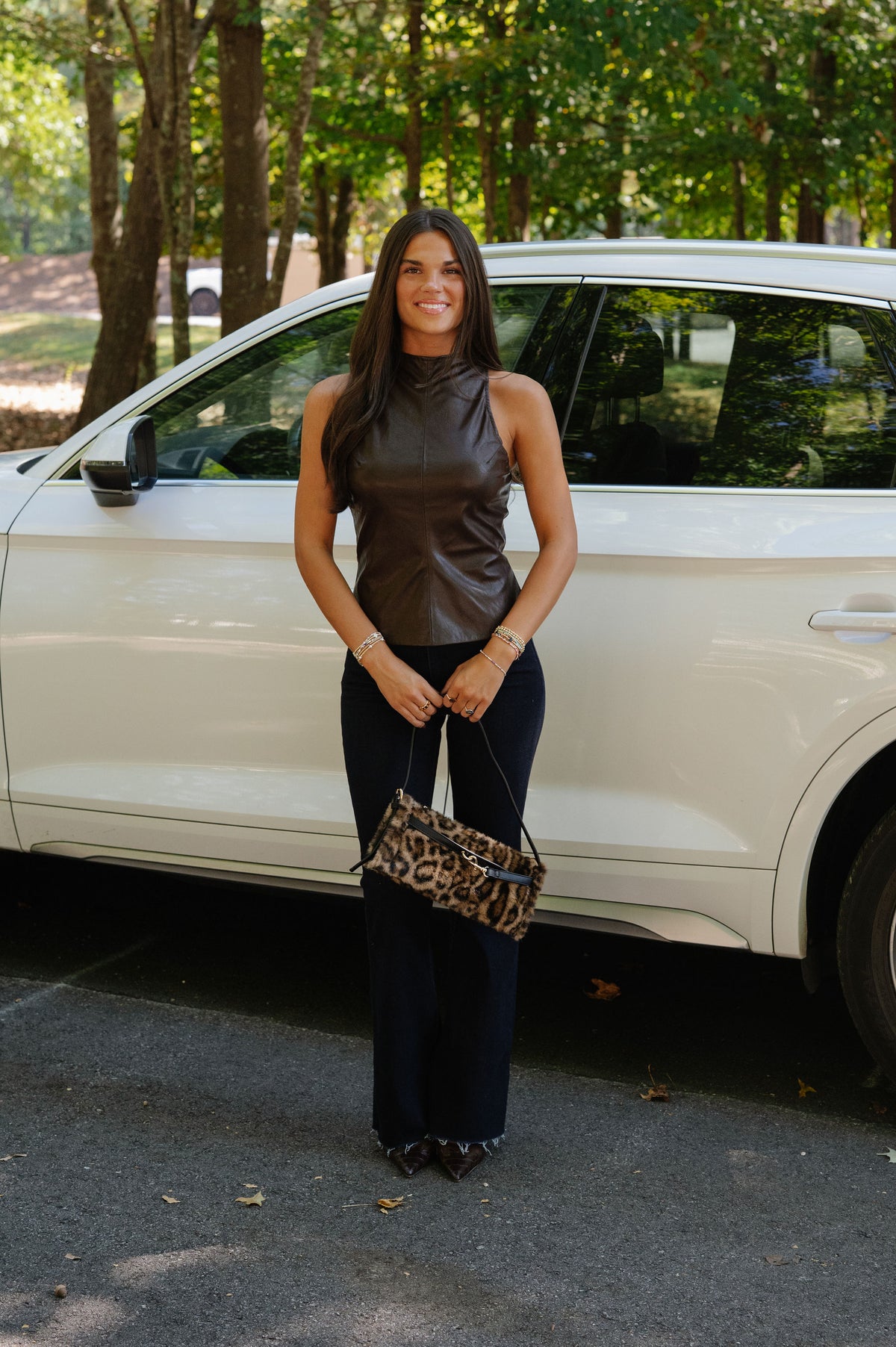 Tanner Faux Leather Top-Brown