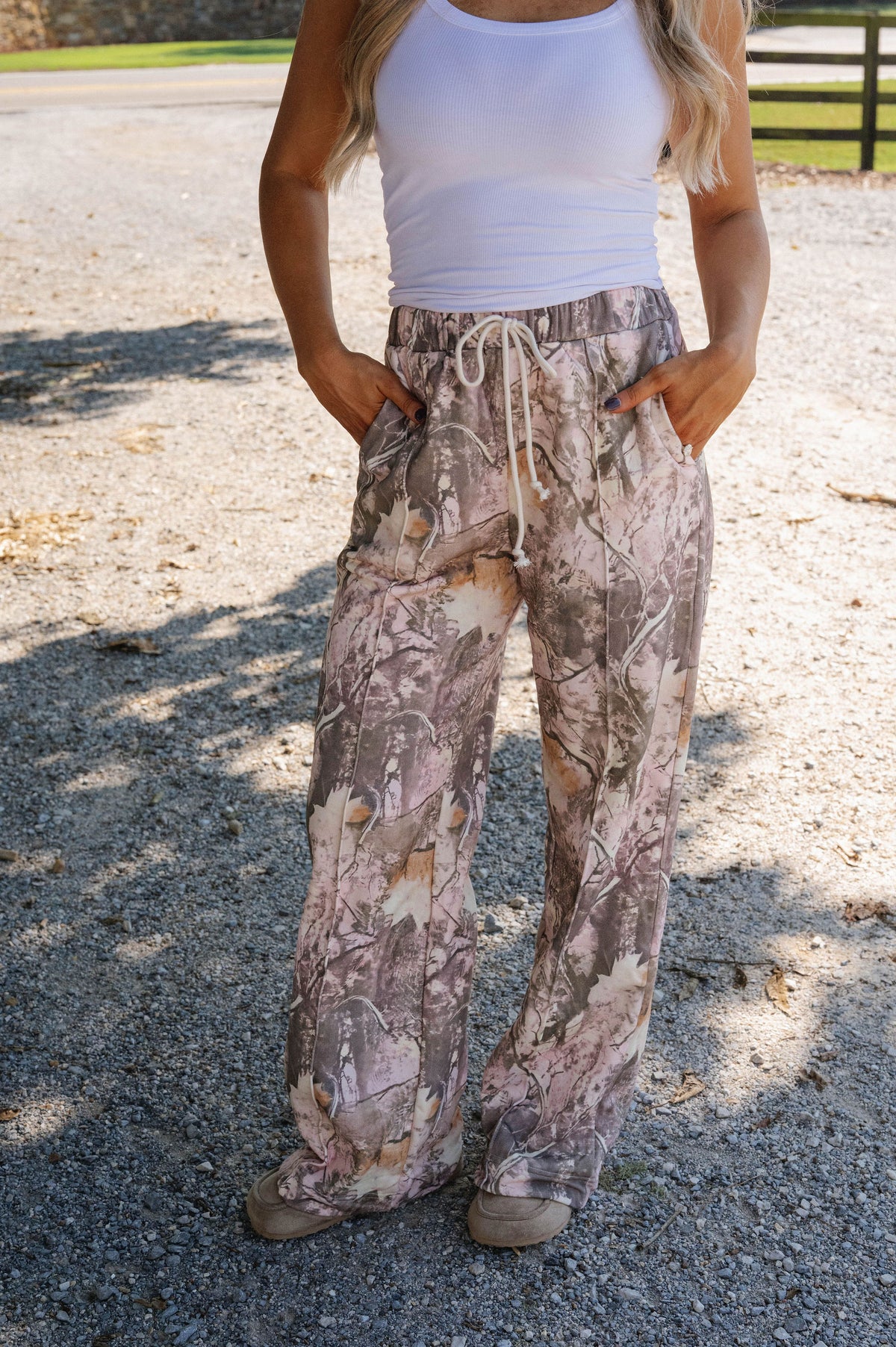 Woodland Camo Sweatpants-Olive/Blush Pink