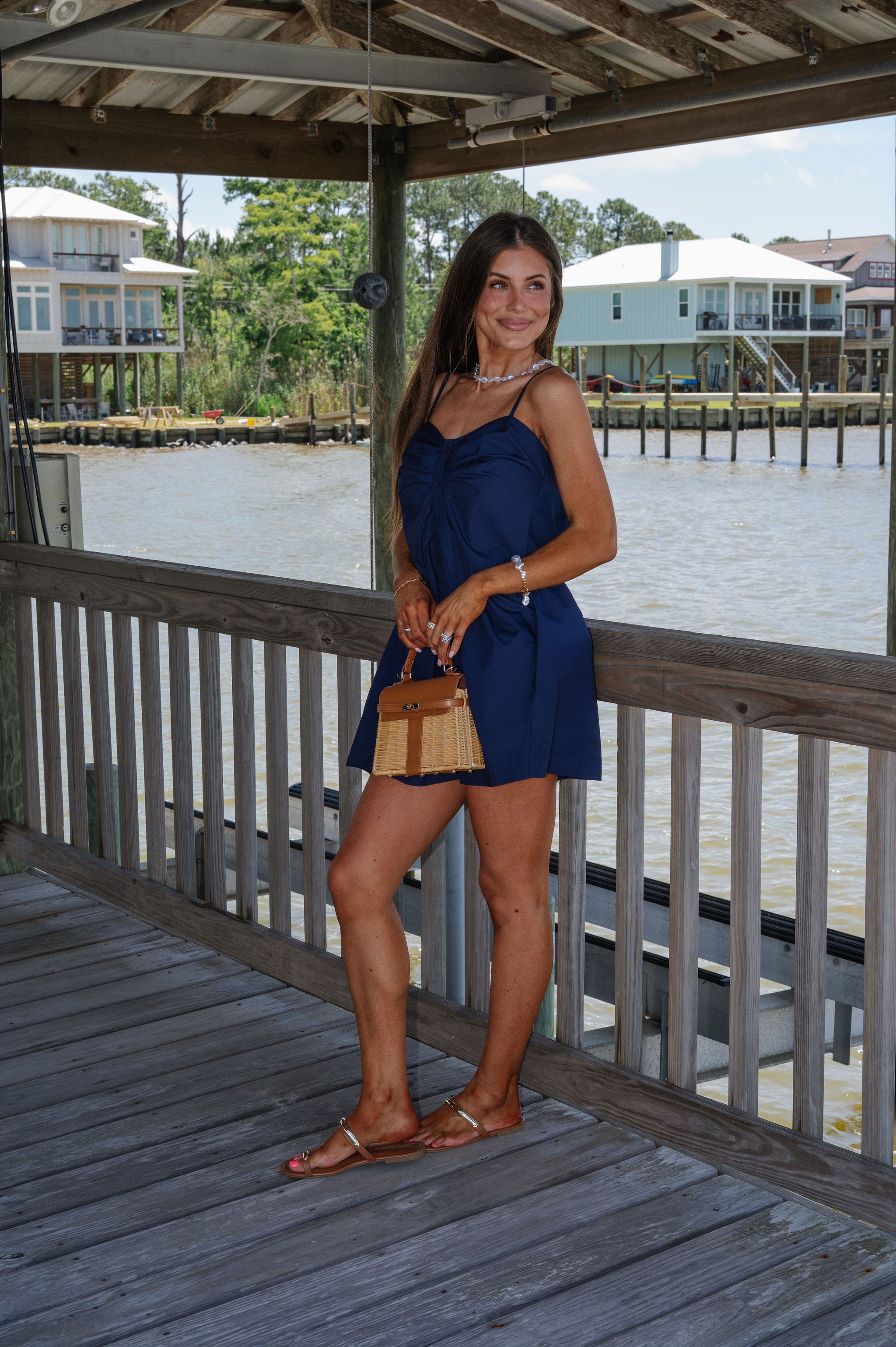 Kylie Ruched Mini Dress-Navy