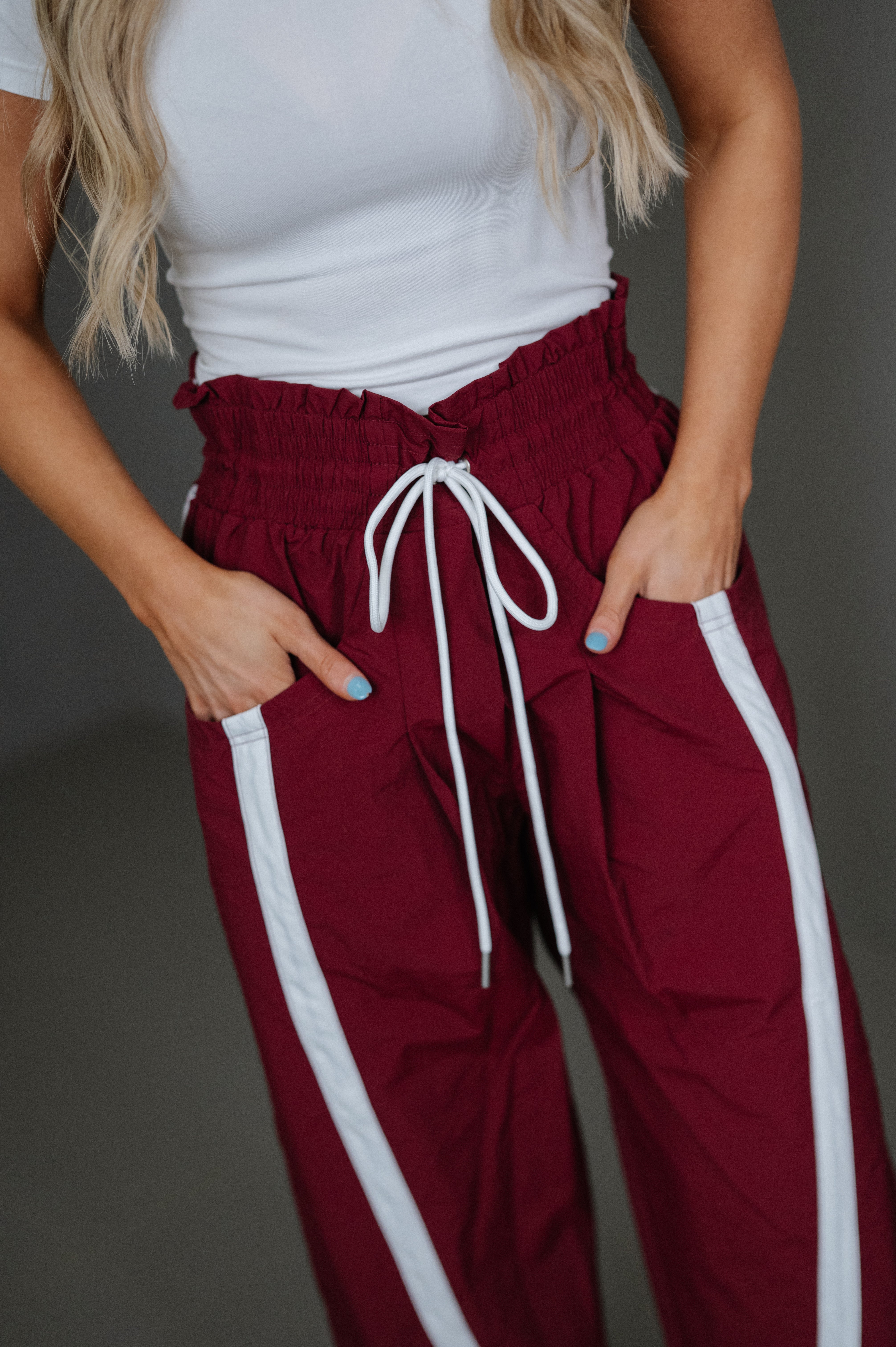 Windbreaker Side Stripe Pants-Burgundy