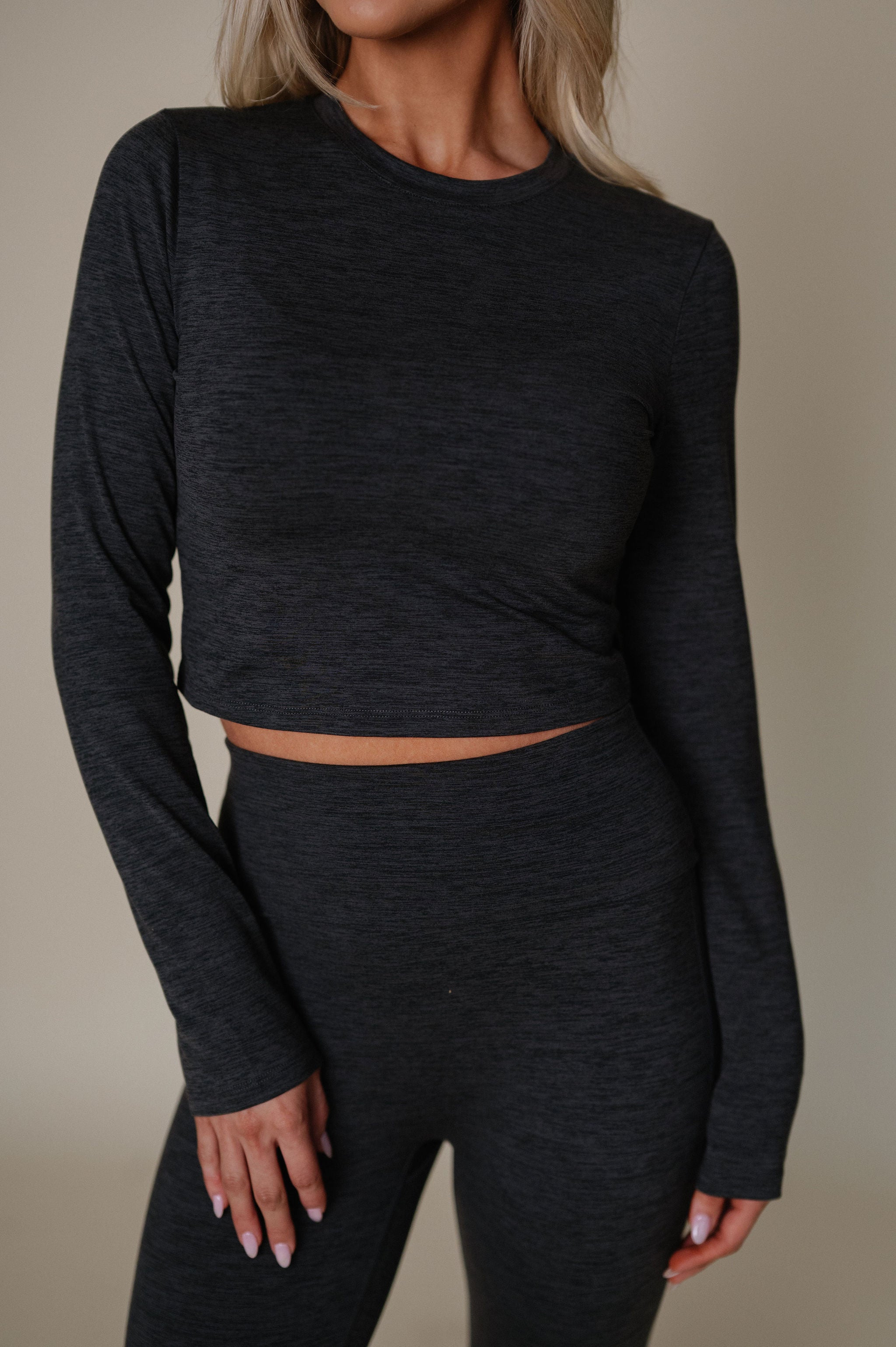 TT Active Long Sleeve Top-Heathered Black