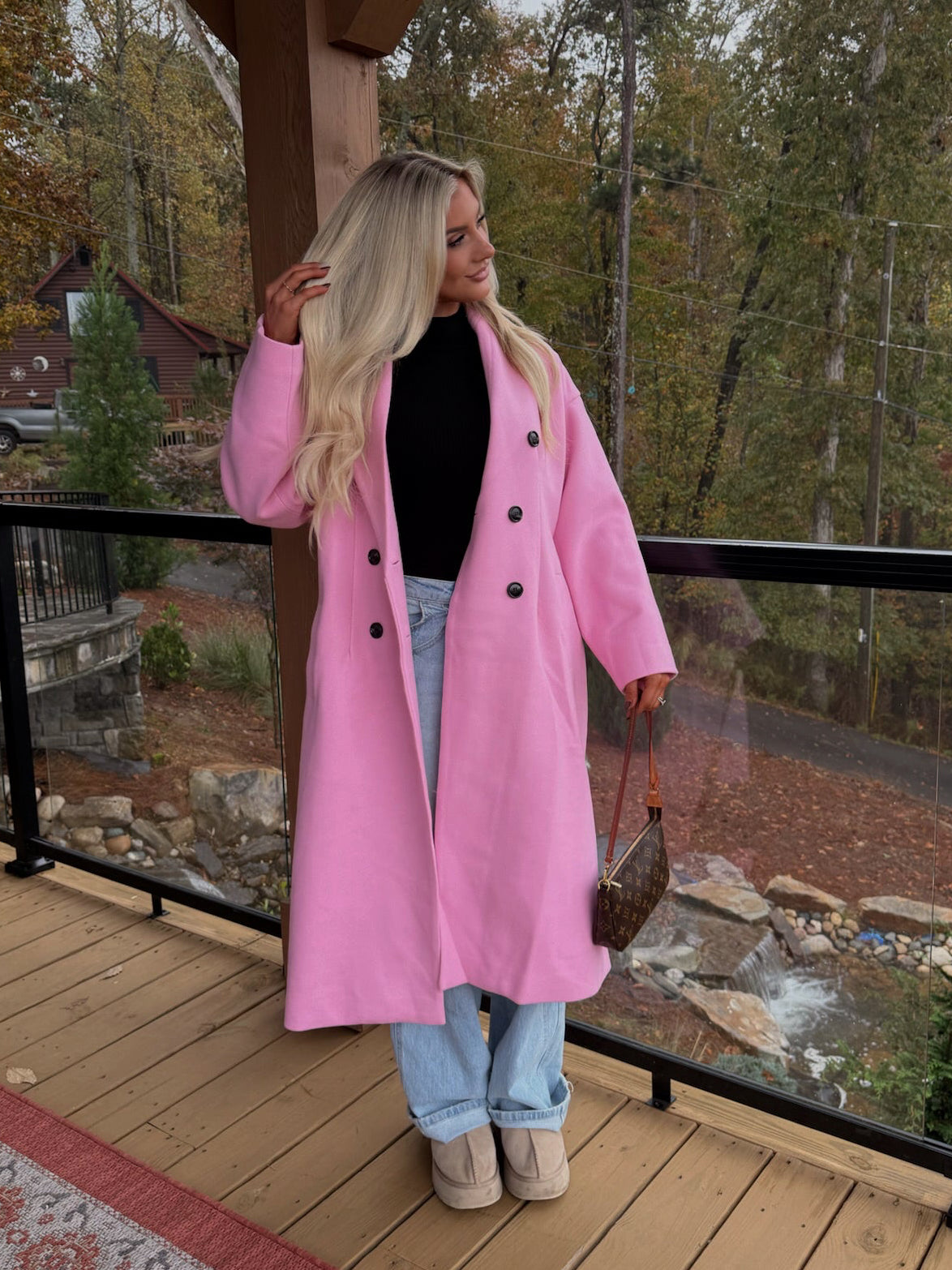 Chic Lapel Coat-Pink