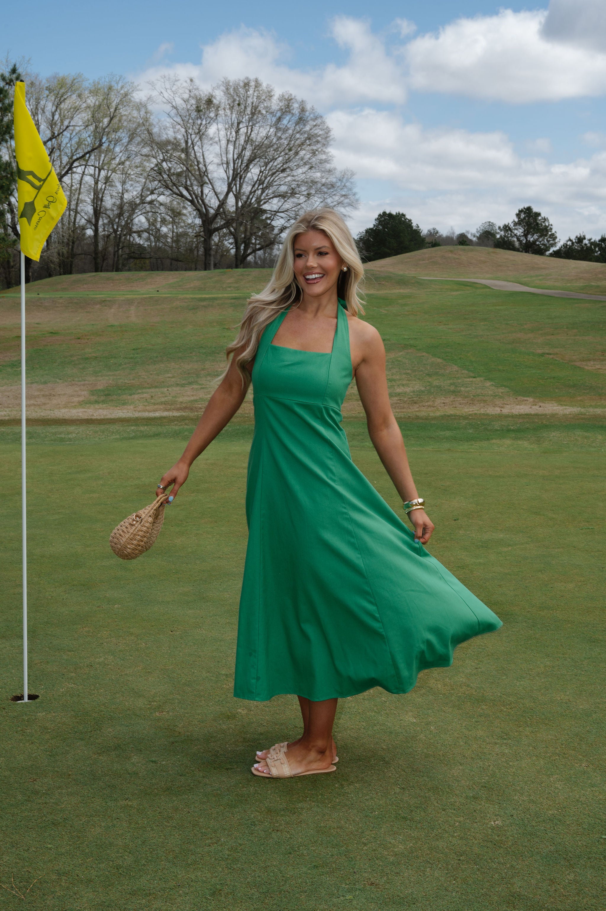 Jane Halter Midi Dress-Green