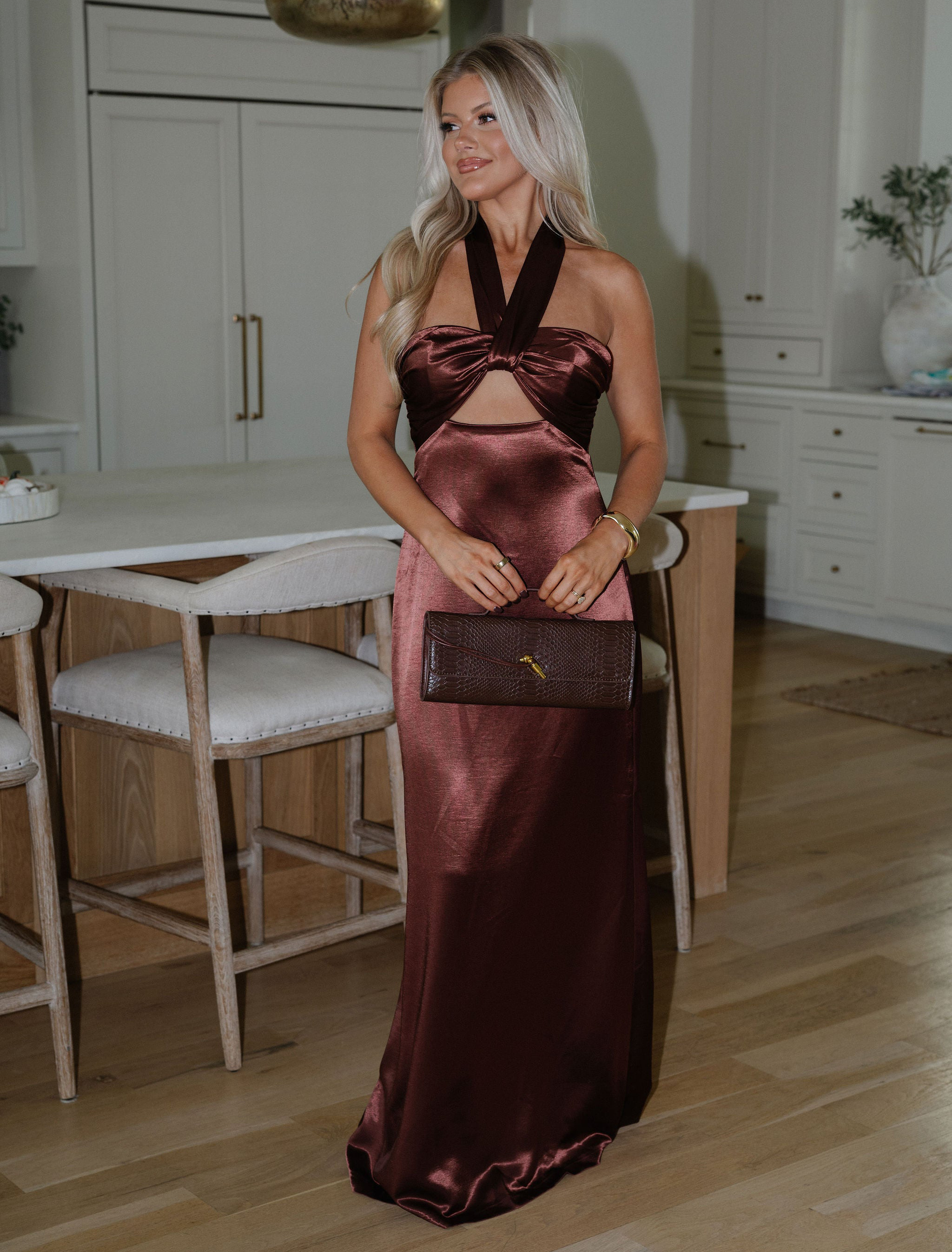 Twist Front Halter Dress- Dark Copper