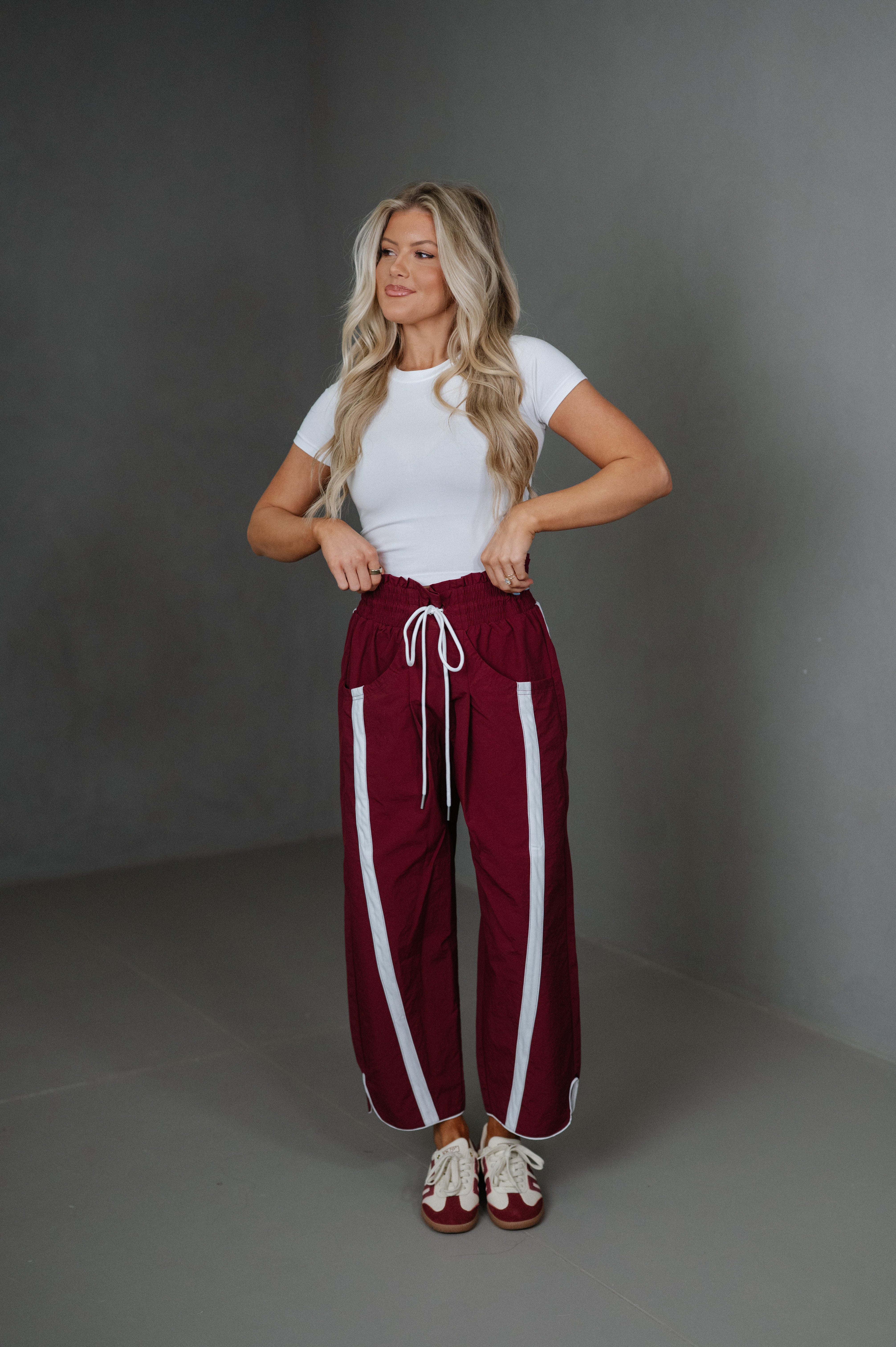 Windbreaker Side Stripe Pants-Burgundy