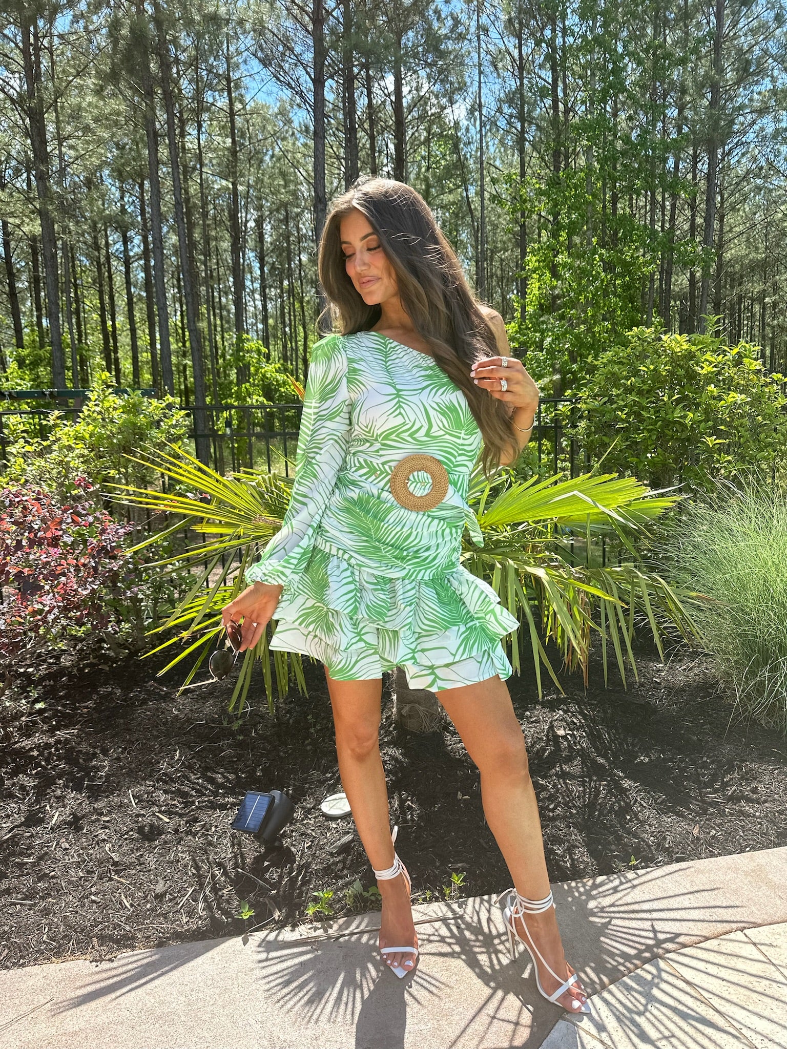 One Shoulder Statement Mini Dress-Green