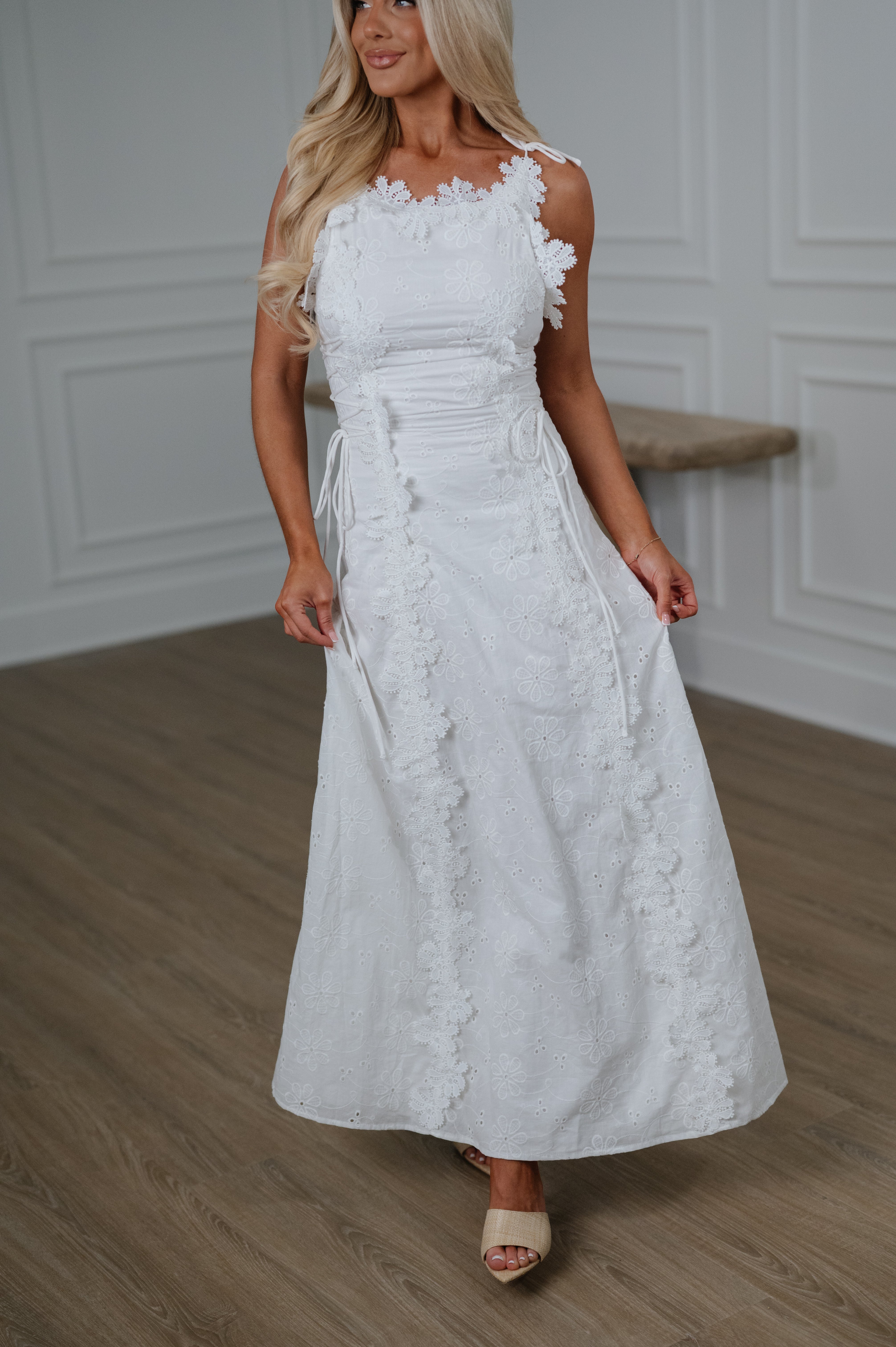 Selena Embroidered Maxi Dress-White