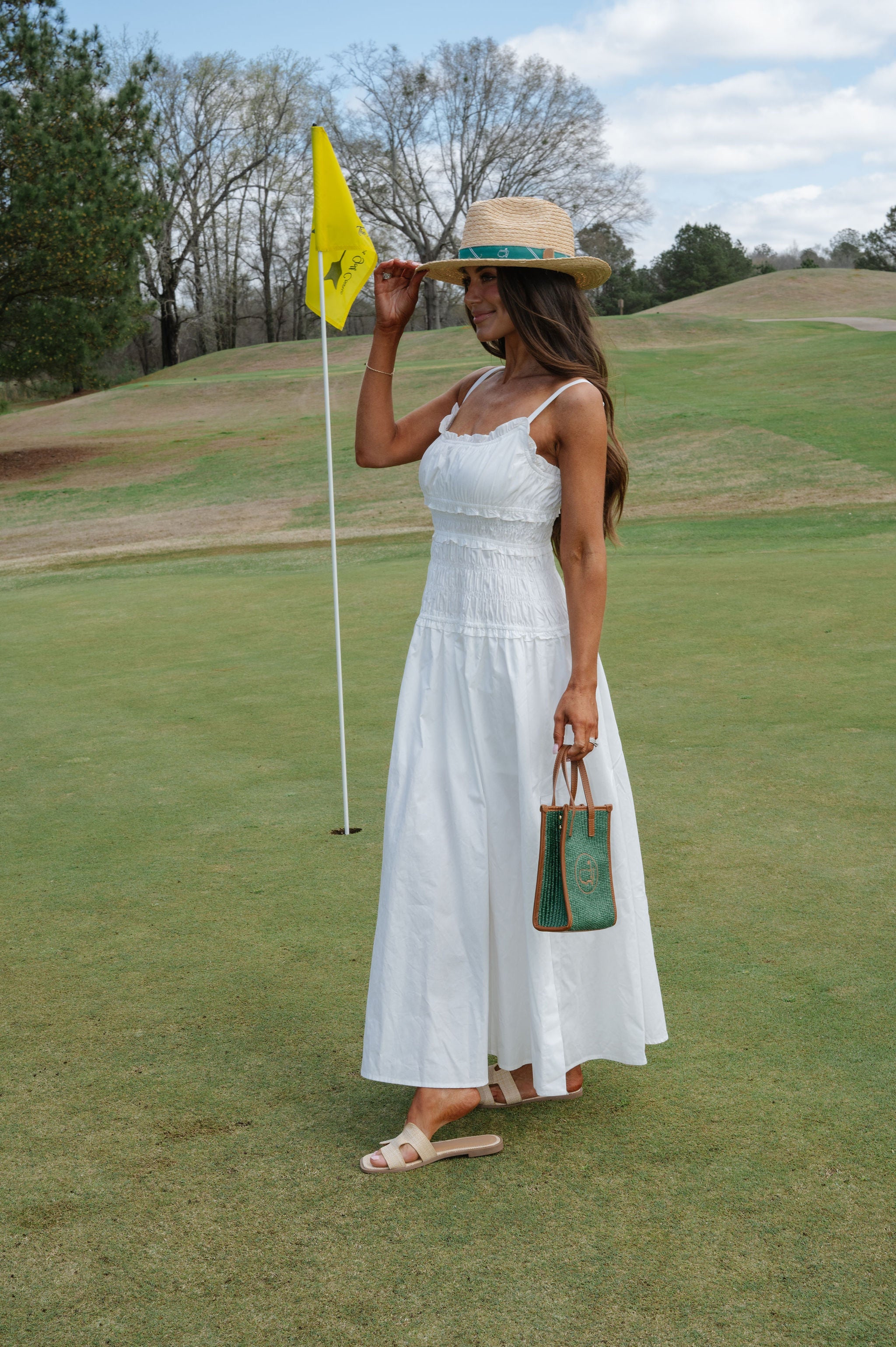 Smocked Maxi Dress-White
