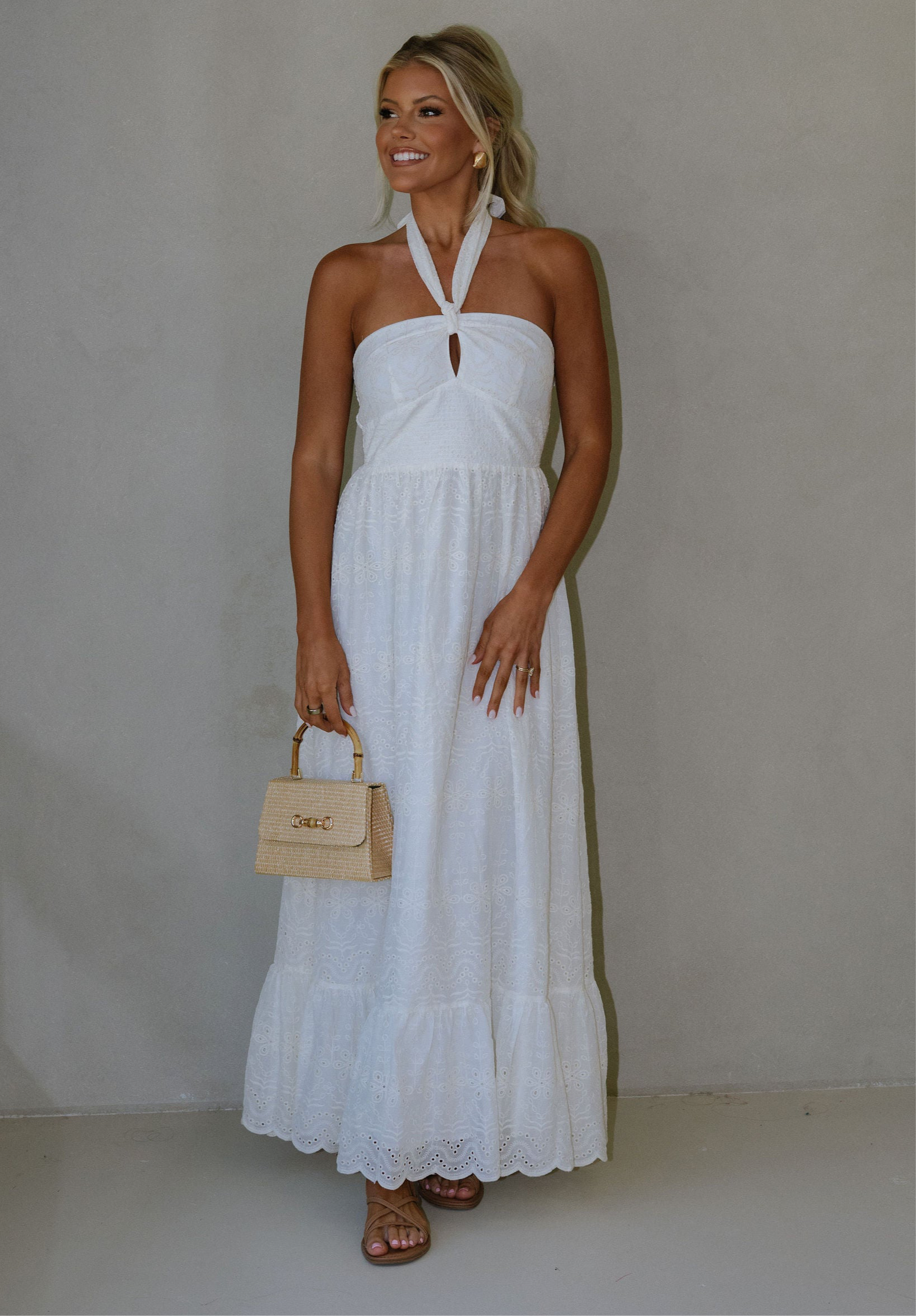 Serena Halter Neck Maxi Dress-Off White