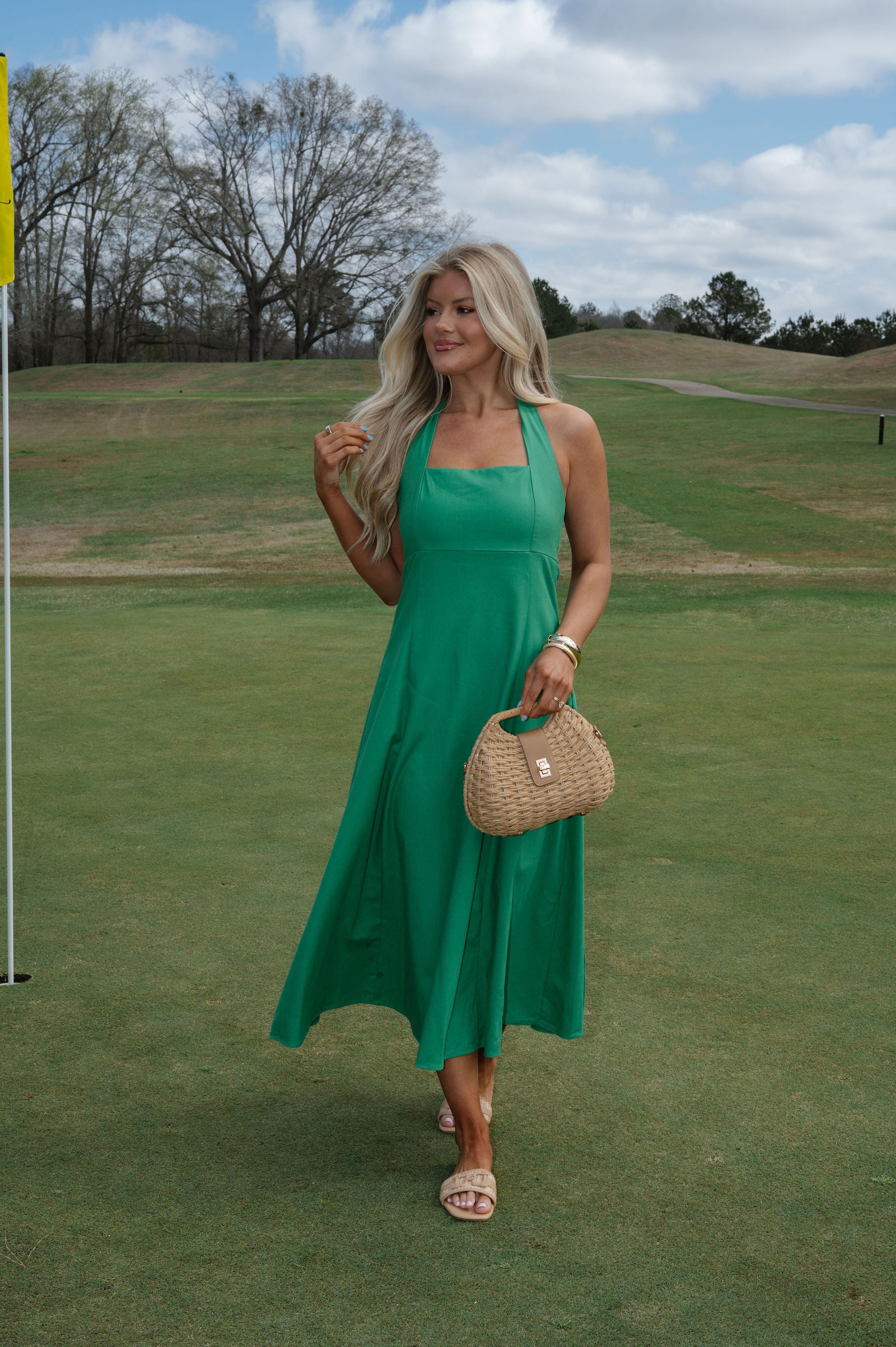 Jane Halter Midi Dress-Green