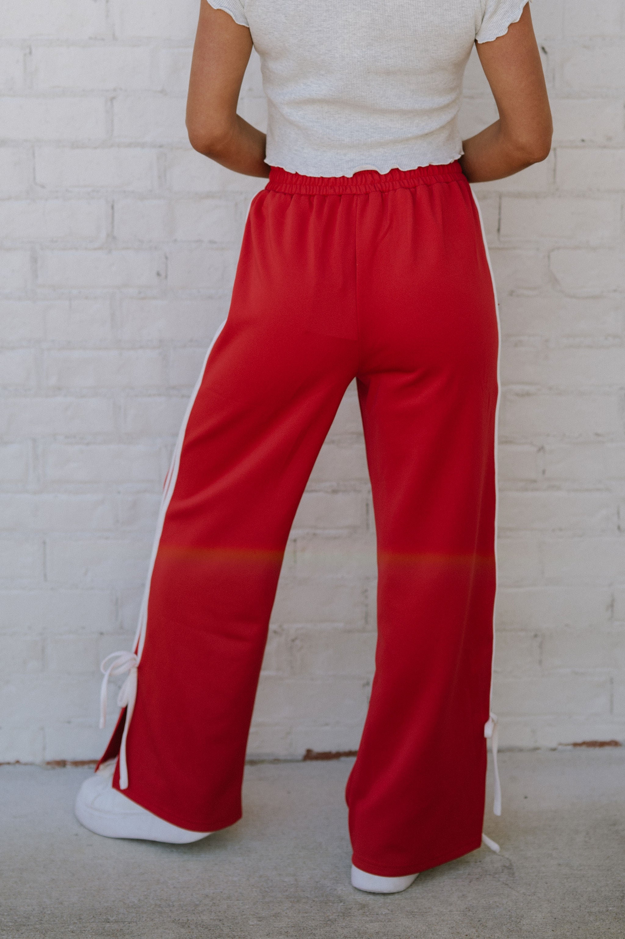Tie Track Pants-Red/White