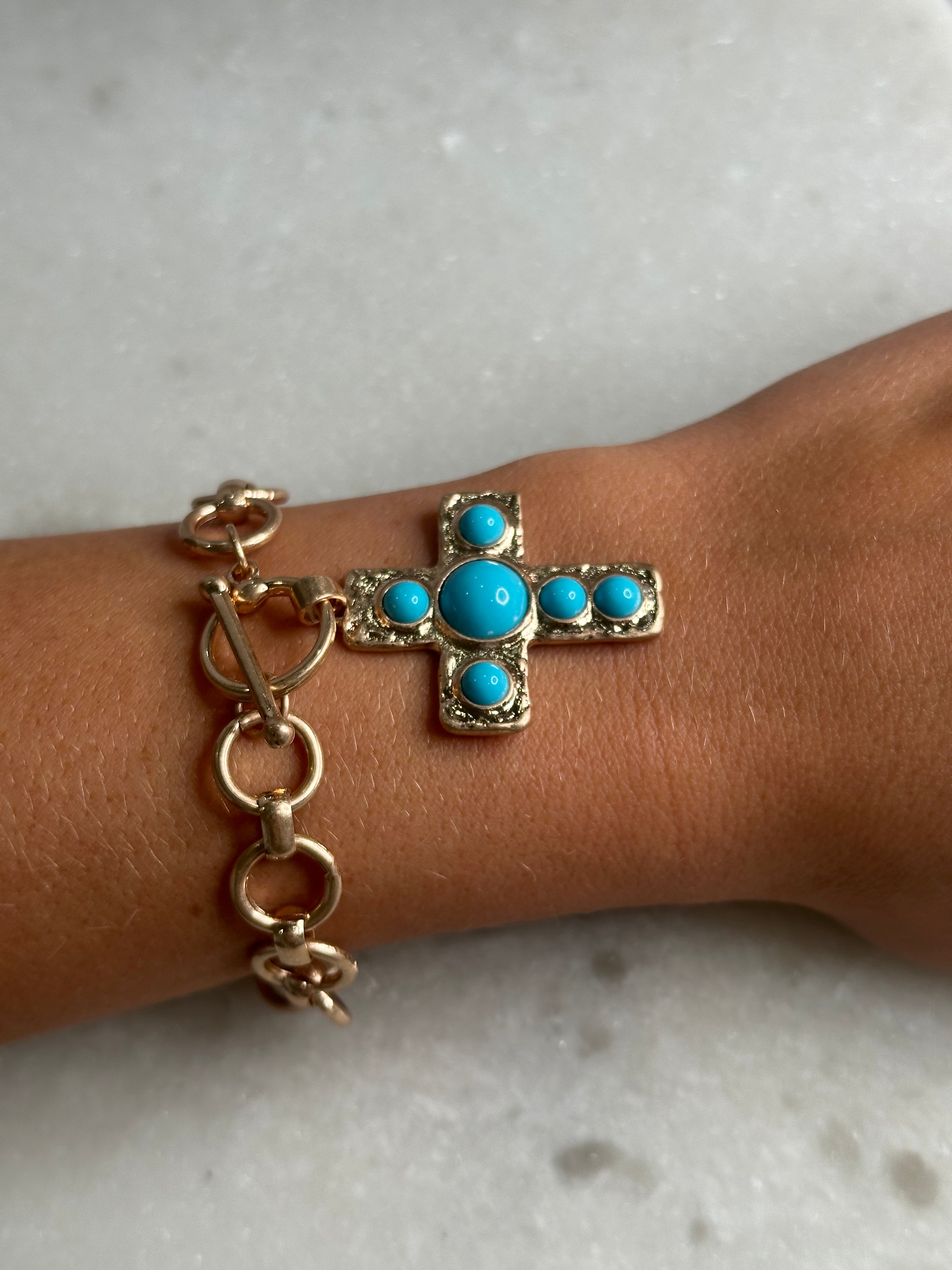 Cross Pendent Bracelet-Turquoise