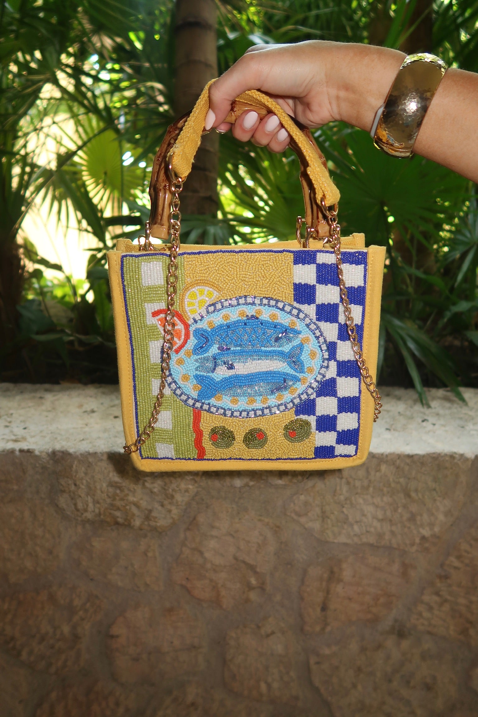 Mediterranean Sardine Hand-Beaded Mini Tote