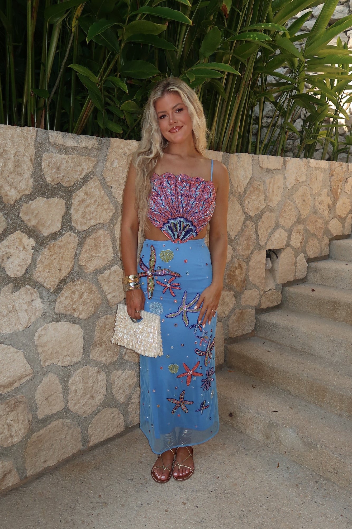 blue embellished midi dress Blue Sequin Embellished Midi Dress