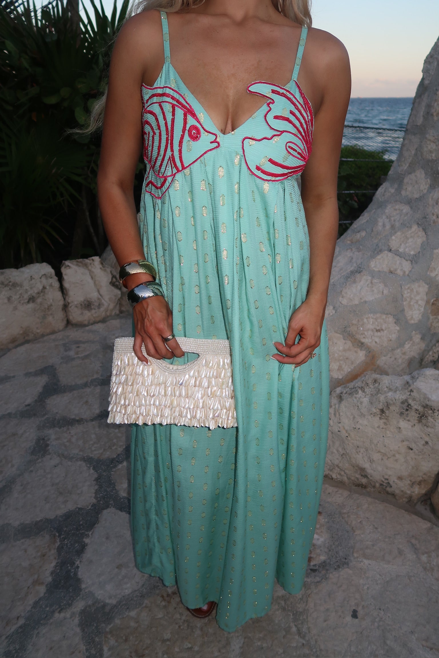 Ariel Flared Maxi Dress-Aqua
