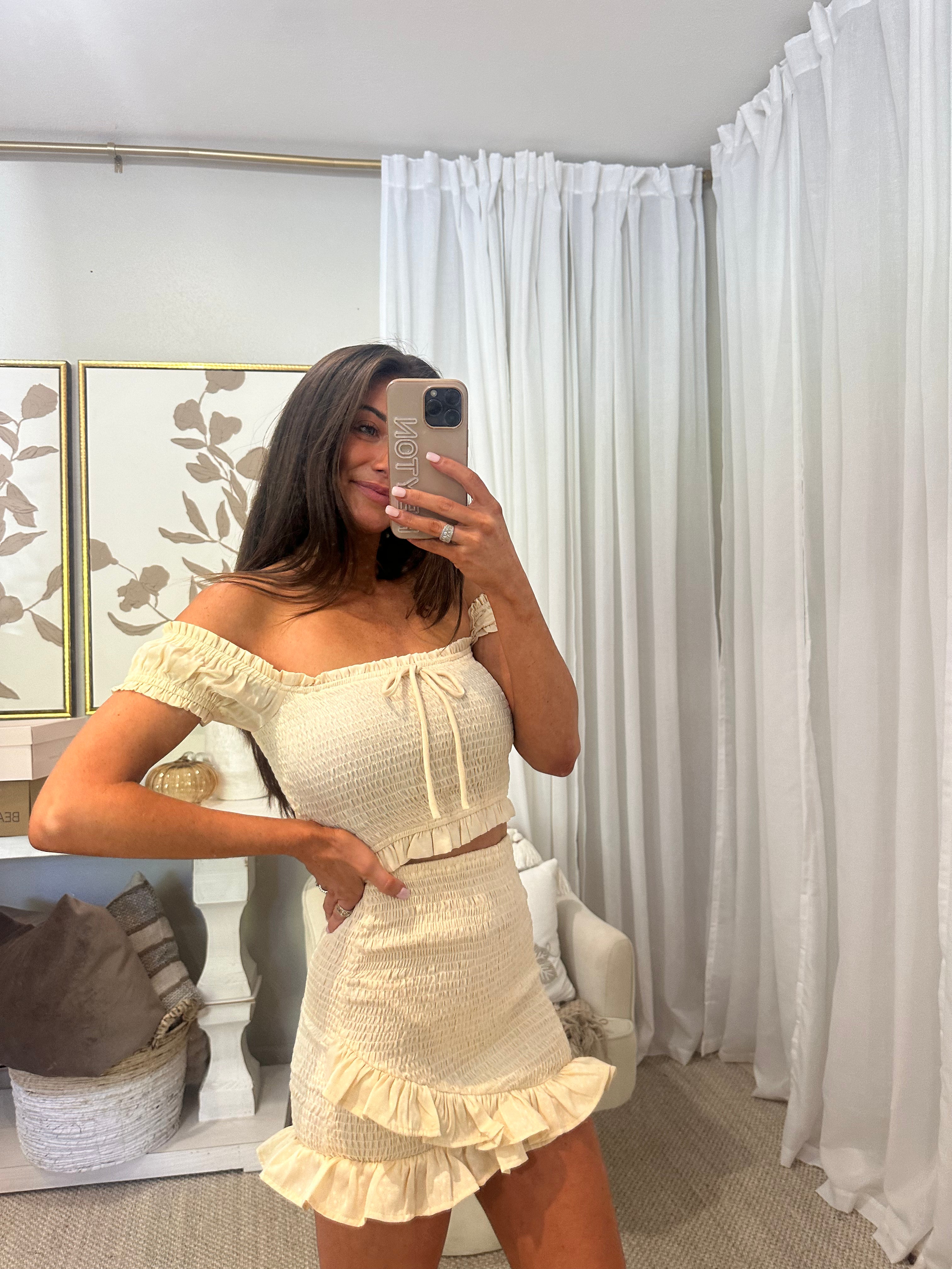 Shirley Smocked Skirt Set-Cream