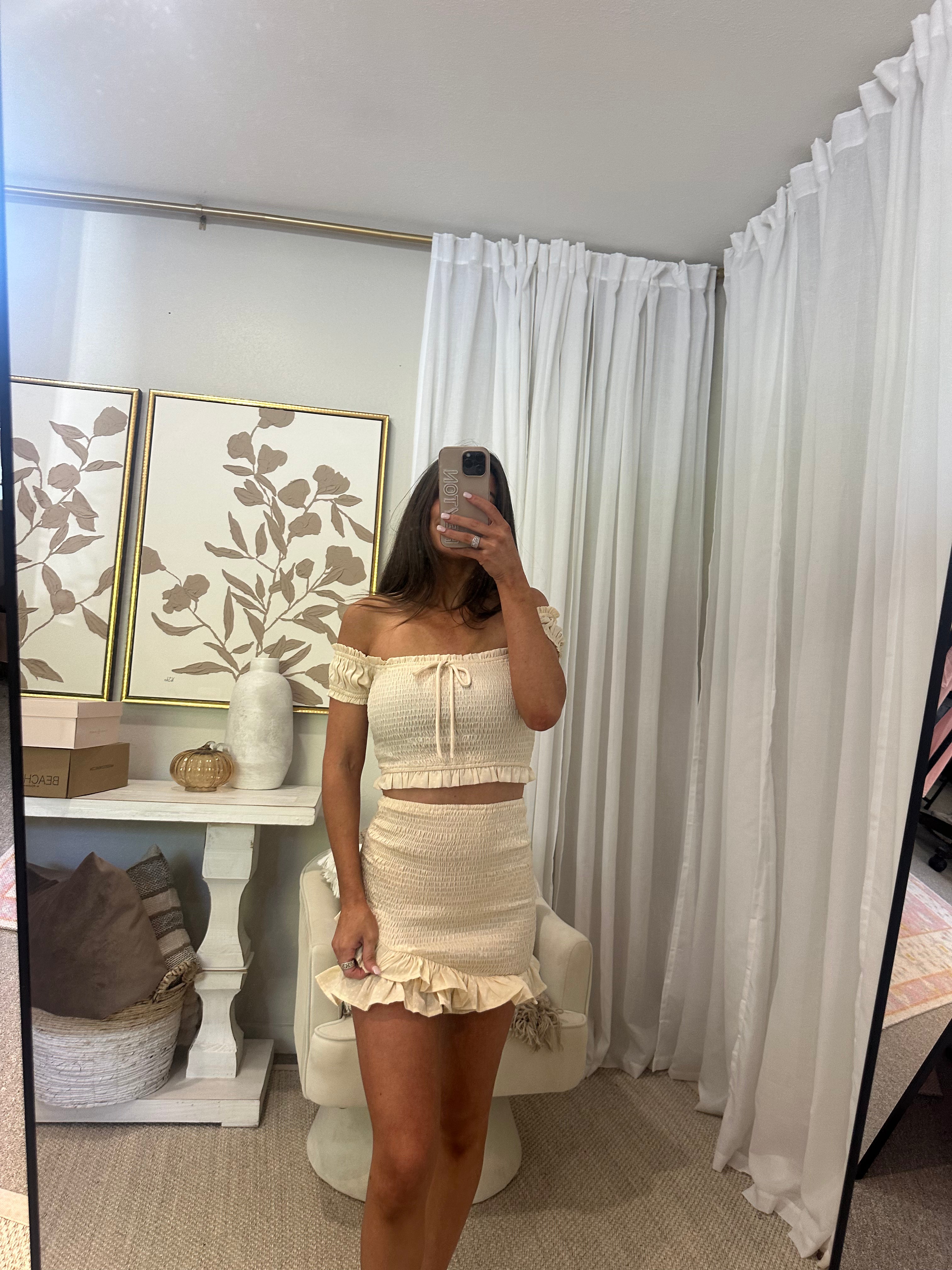 Shirley Smocked Skirt Set-Cream