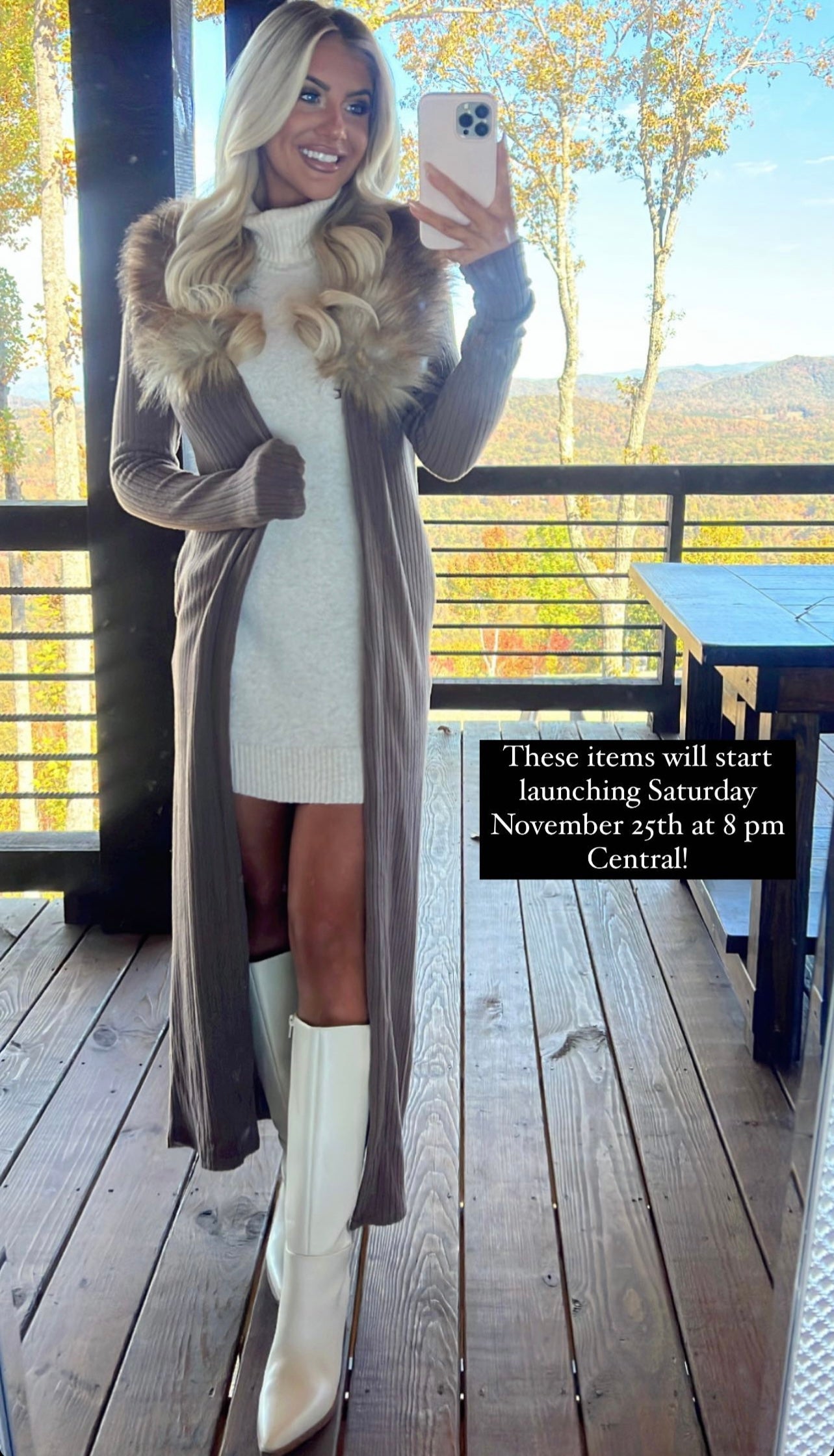 Greer Faux Fur Knit Duster- Brown