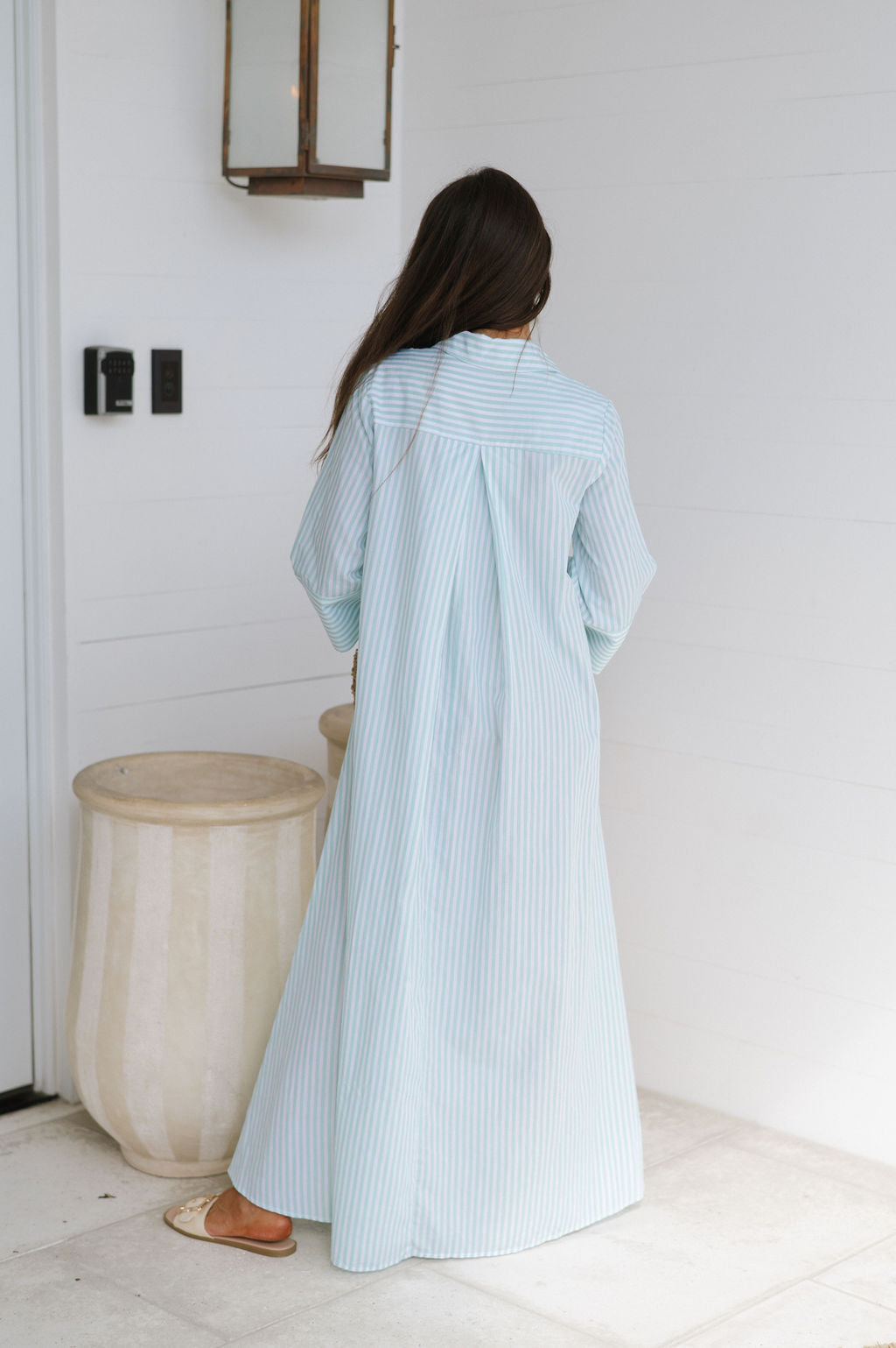 Archer Striped Shirt Dress- Seafoam Green