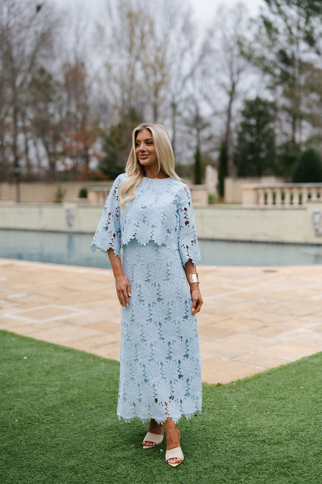 Ally Lace Maxi Skirt Set- Baby Blue