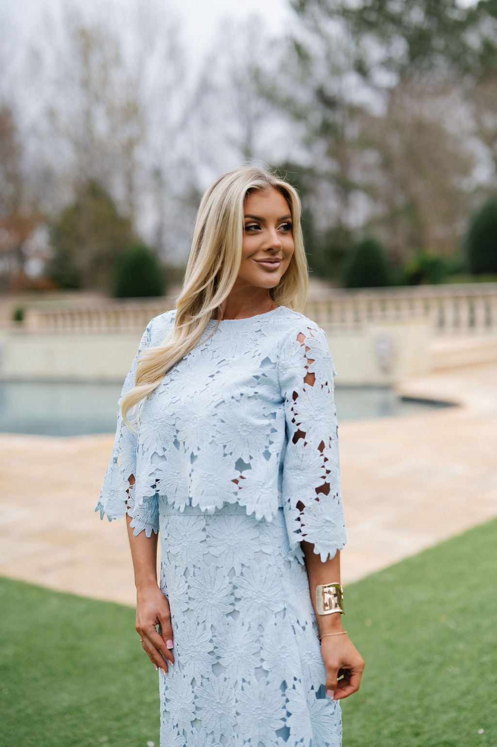 Ally Lace Maxi Skirt Set- Baby Blue