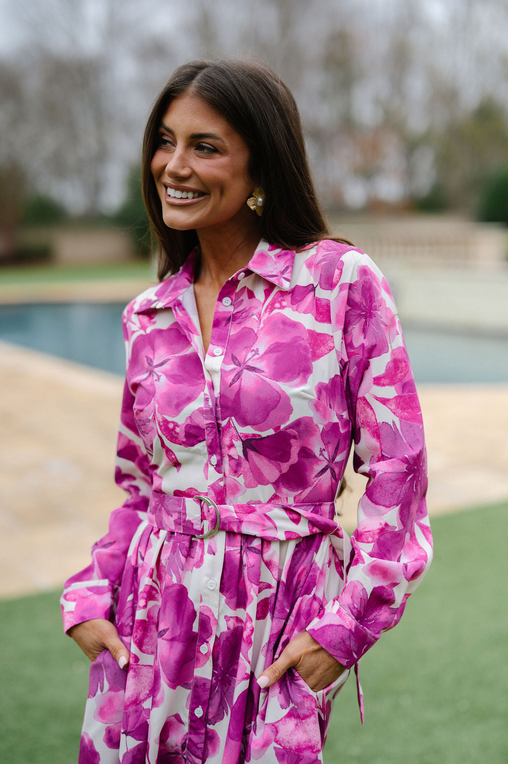 Isabella Floral Midi Dress-Ivory/Fuchsia