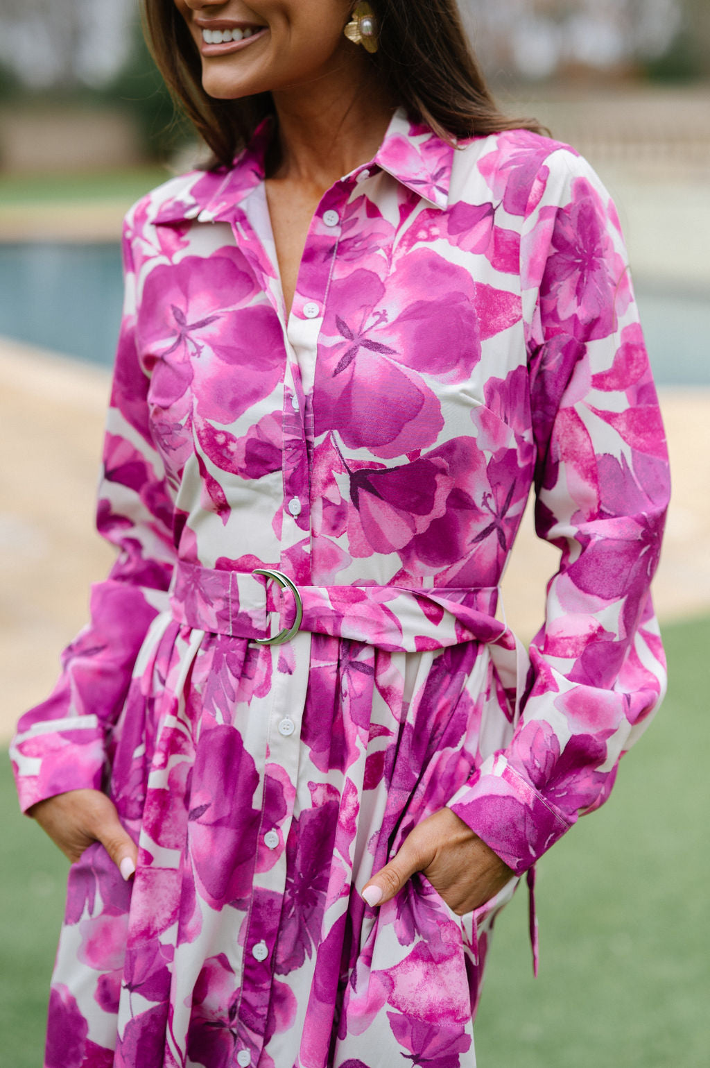 Isabella Floral Midi Dress-Ivory/Fuchsia