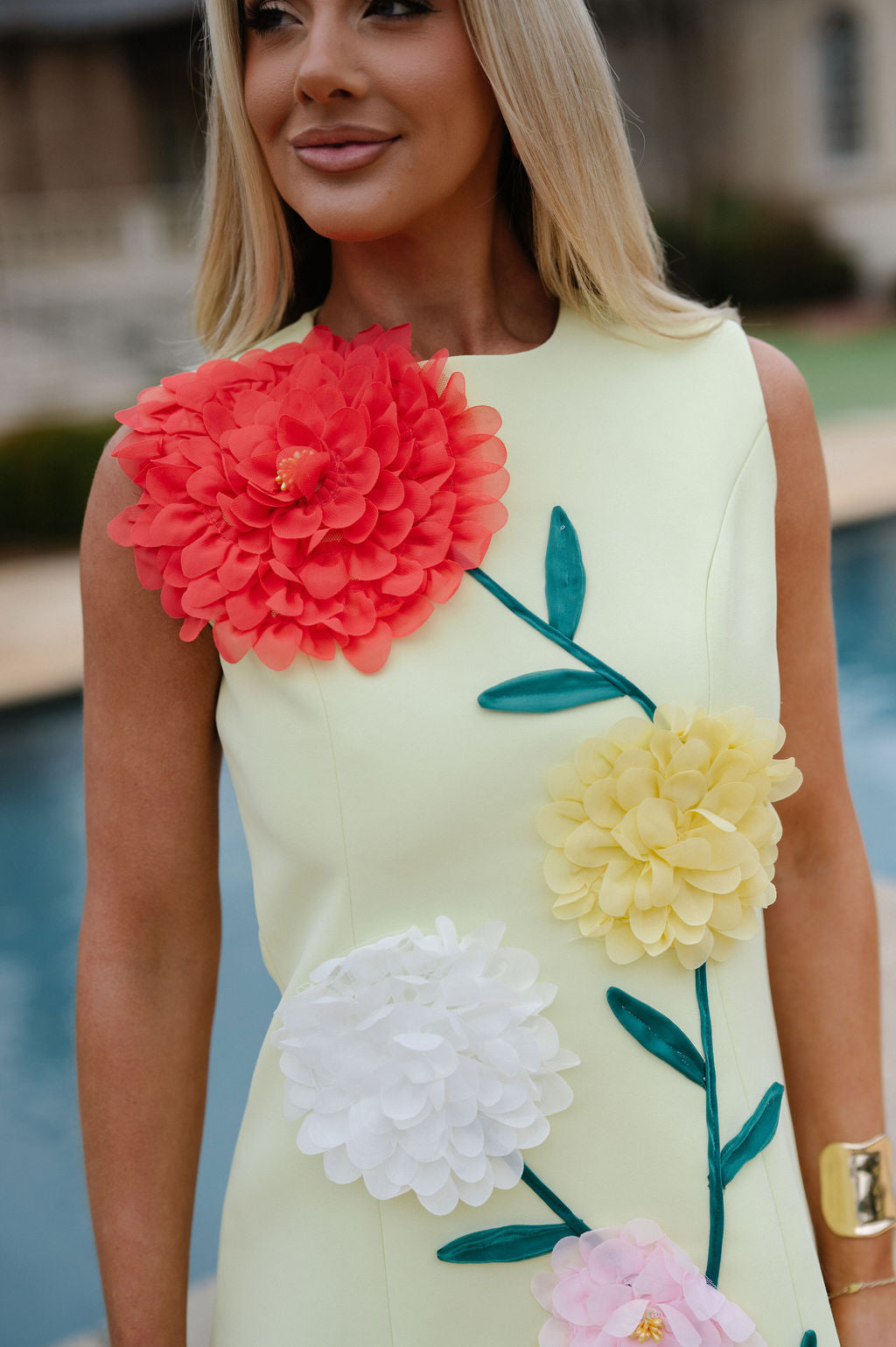 Floral Embroidered Mini Dress-Yellow