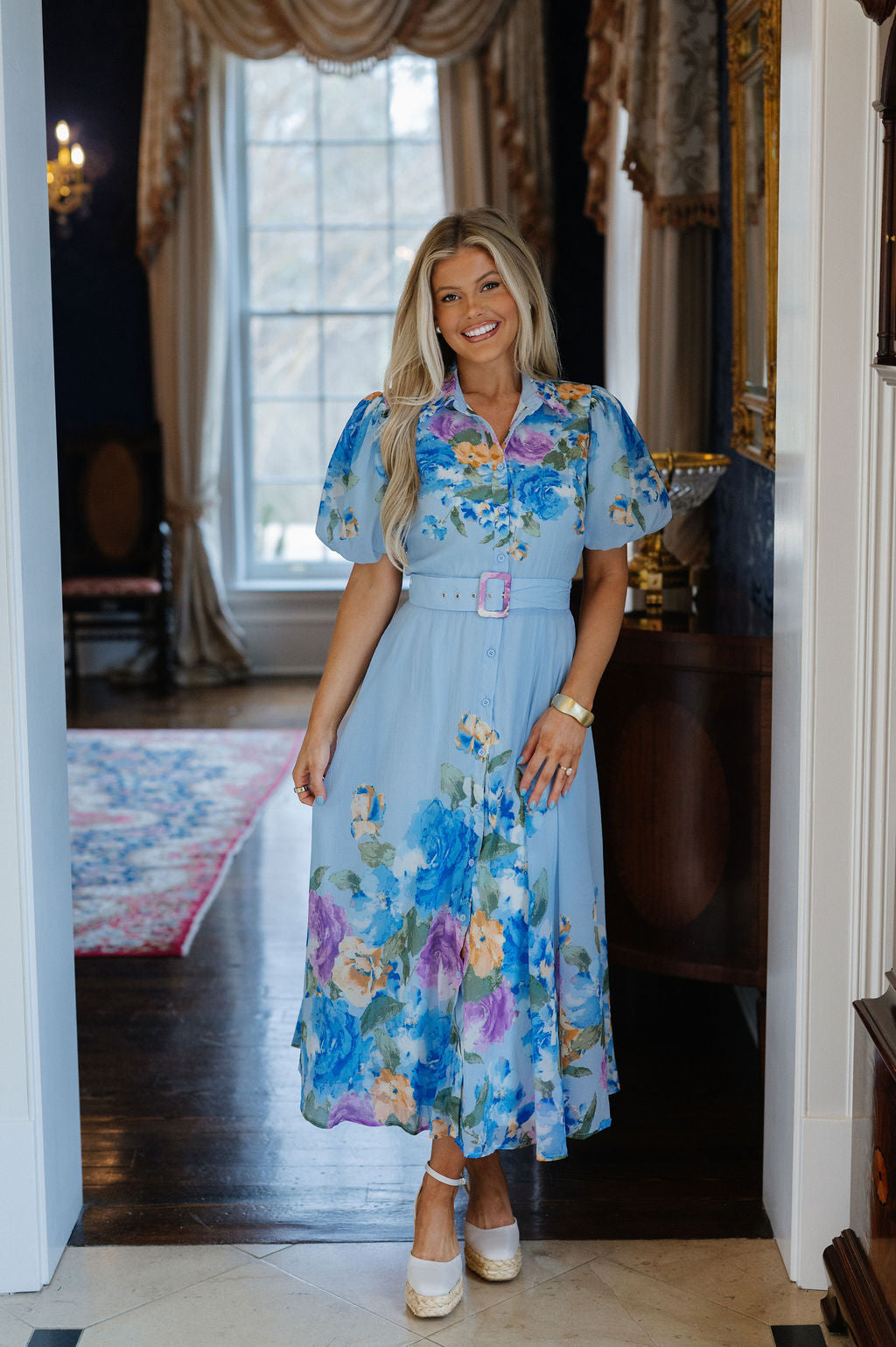 Bloom Midi Dress-Light Blue