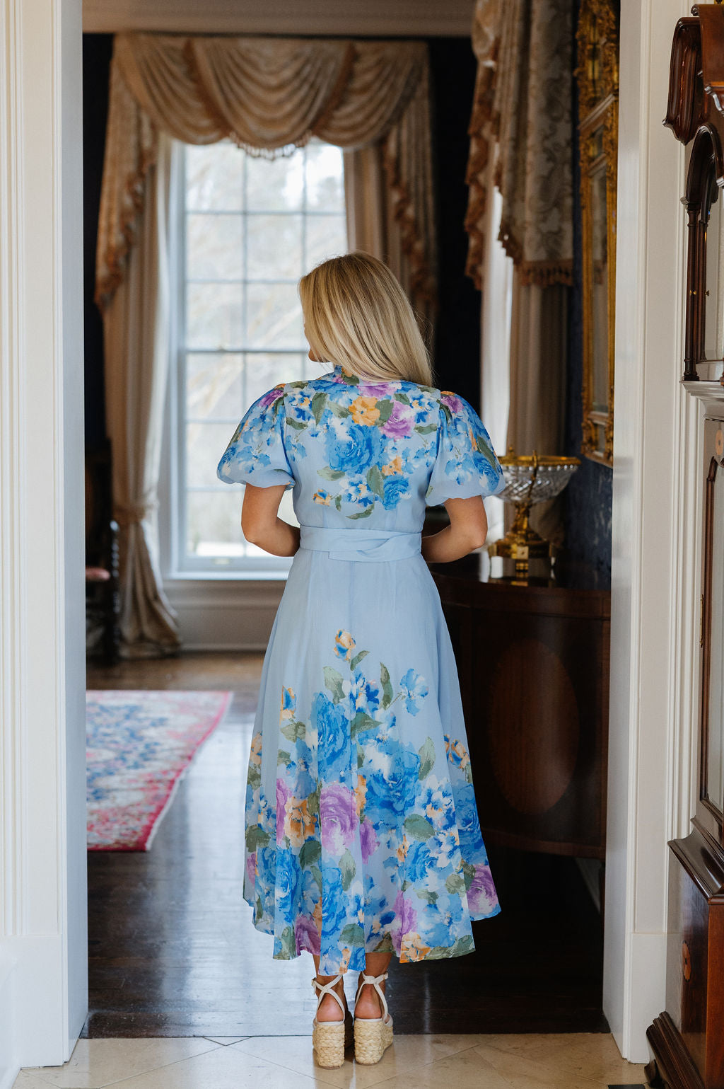 Bloom Midi Dress-Light Blue