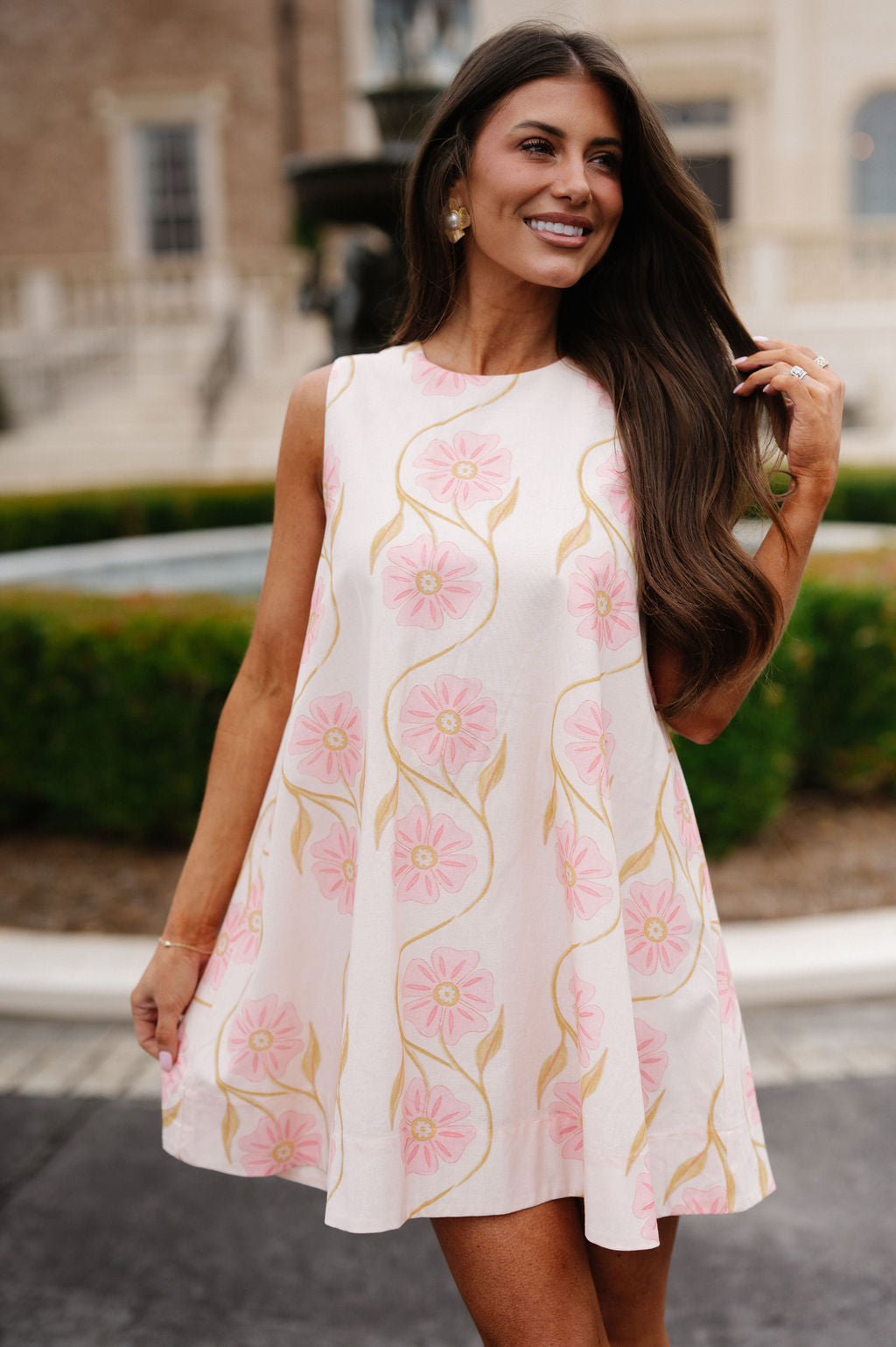 Daisy Floral Print Mini Dress-Peachy Pink