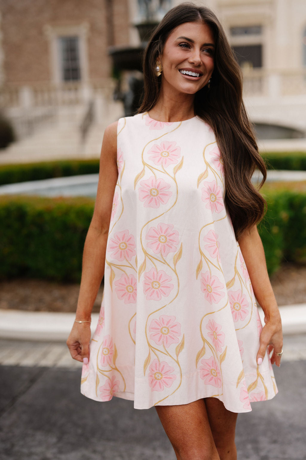 Daisy Floral Print Mini Dress-Peachy Pink