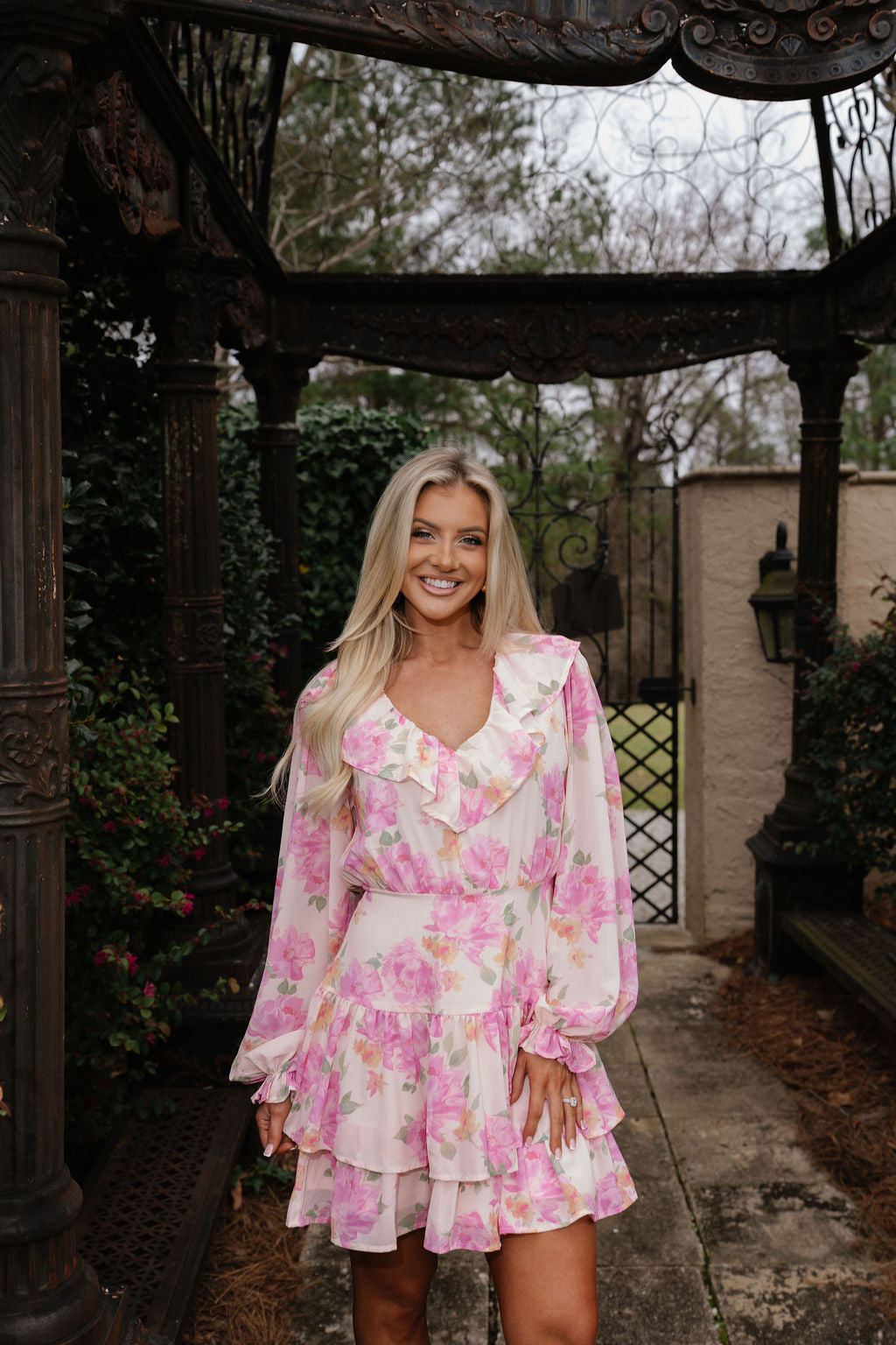 Emily Ruffled Mini Dress-Peach