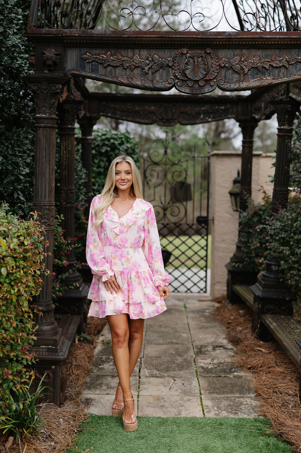 Emily Ruffled Mini Dress-Peach