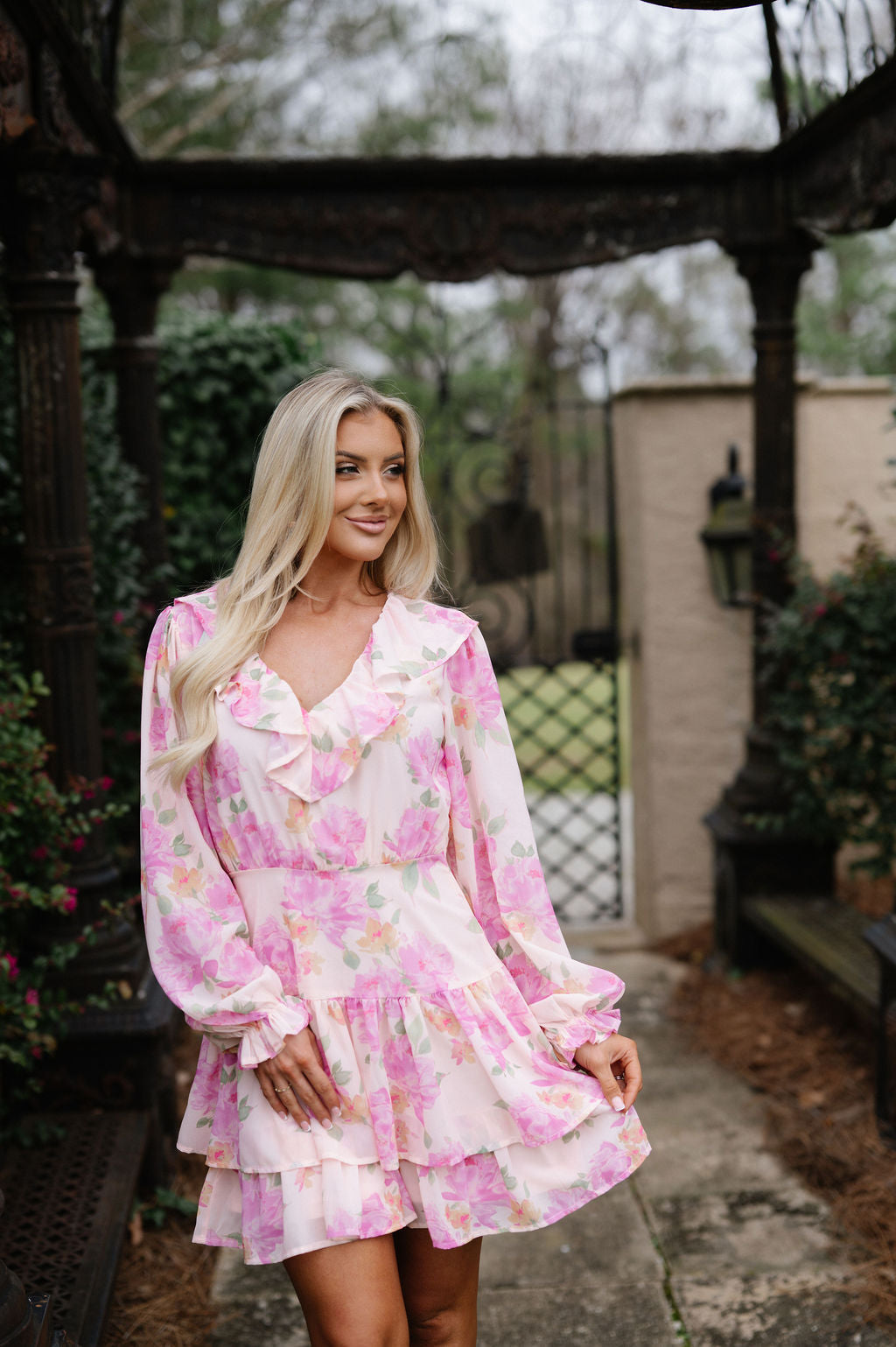 Emily Ruffled Mini Dress-Peach