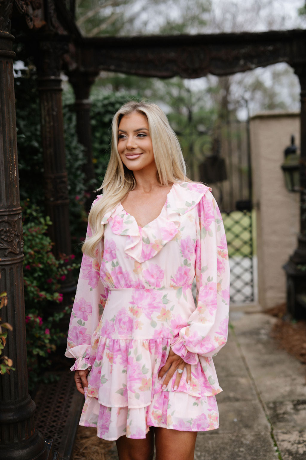 Emily Ruffled Mini Dress-Peach