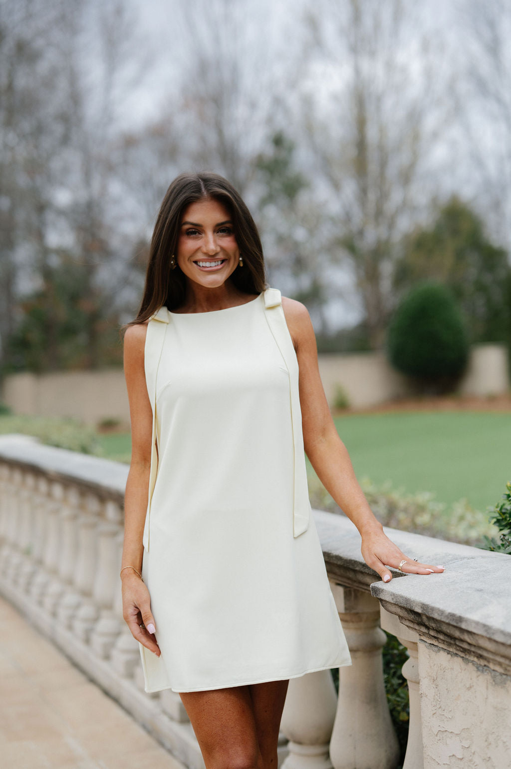 Bow Shoulder Mini Dress-Butter