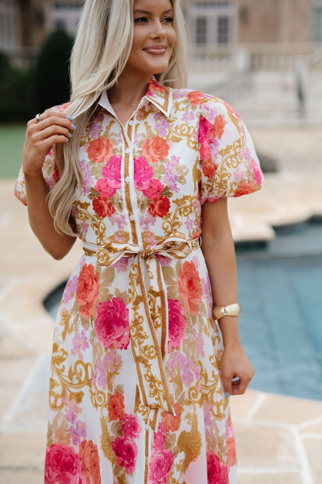 Kendall Floral Midi Dress-Ivory Multi