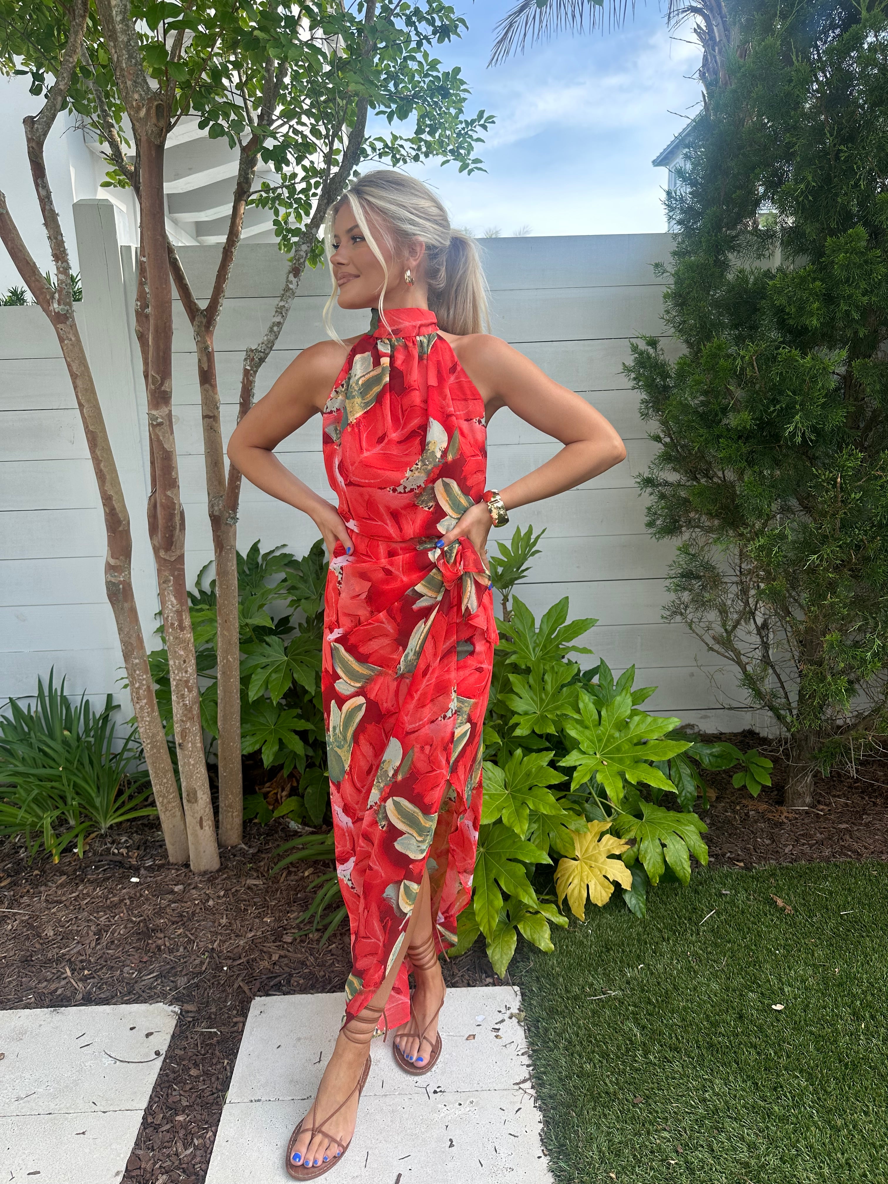 Santina Wrap Midi Dress-Red