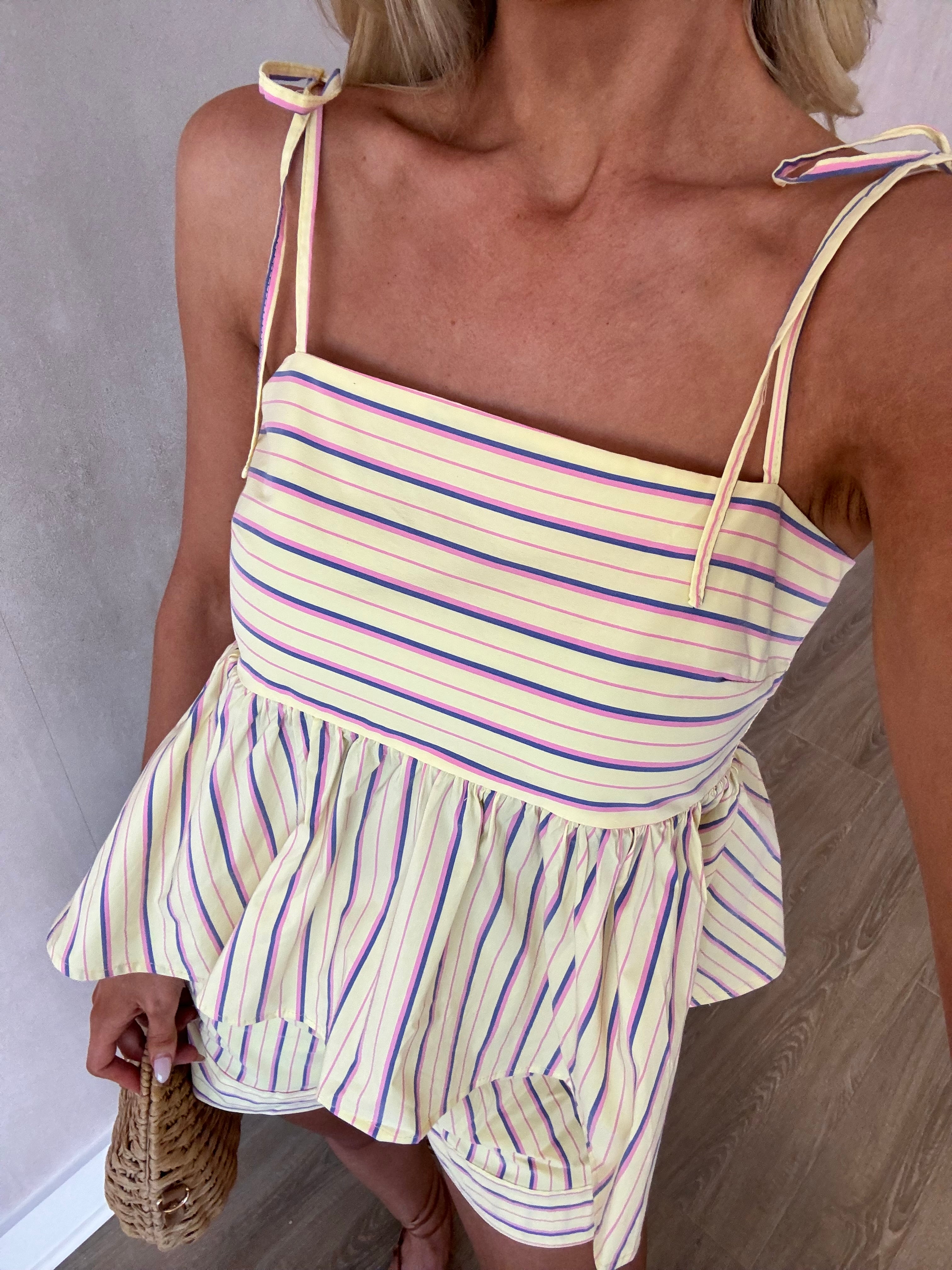 Carlie Striped Shorts Set-Lemon