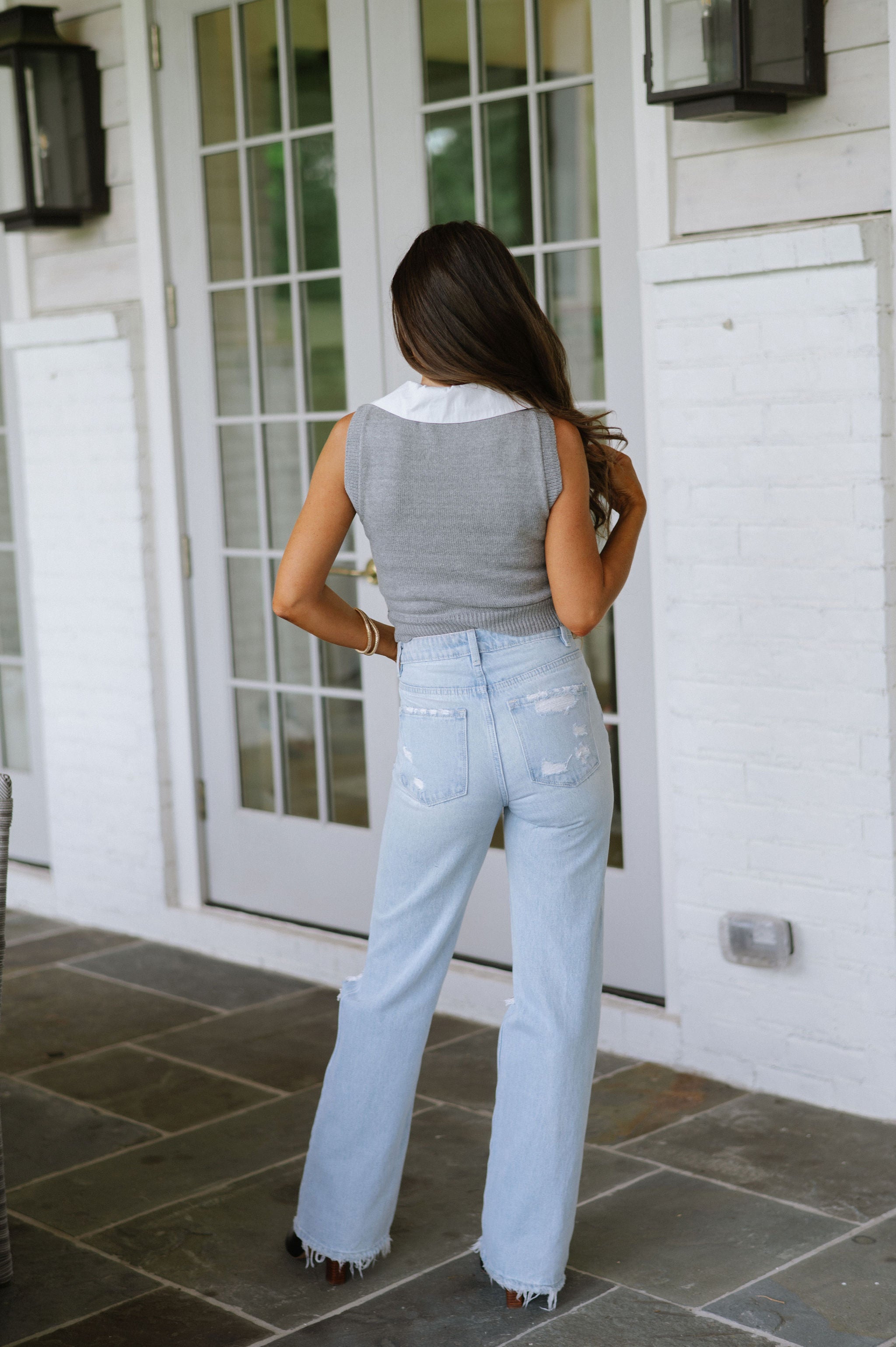 Cropped Sweater Vest- Heather Grey