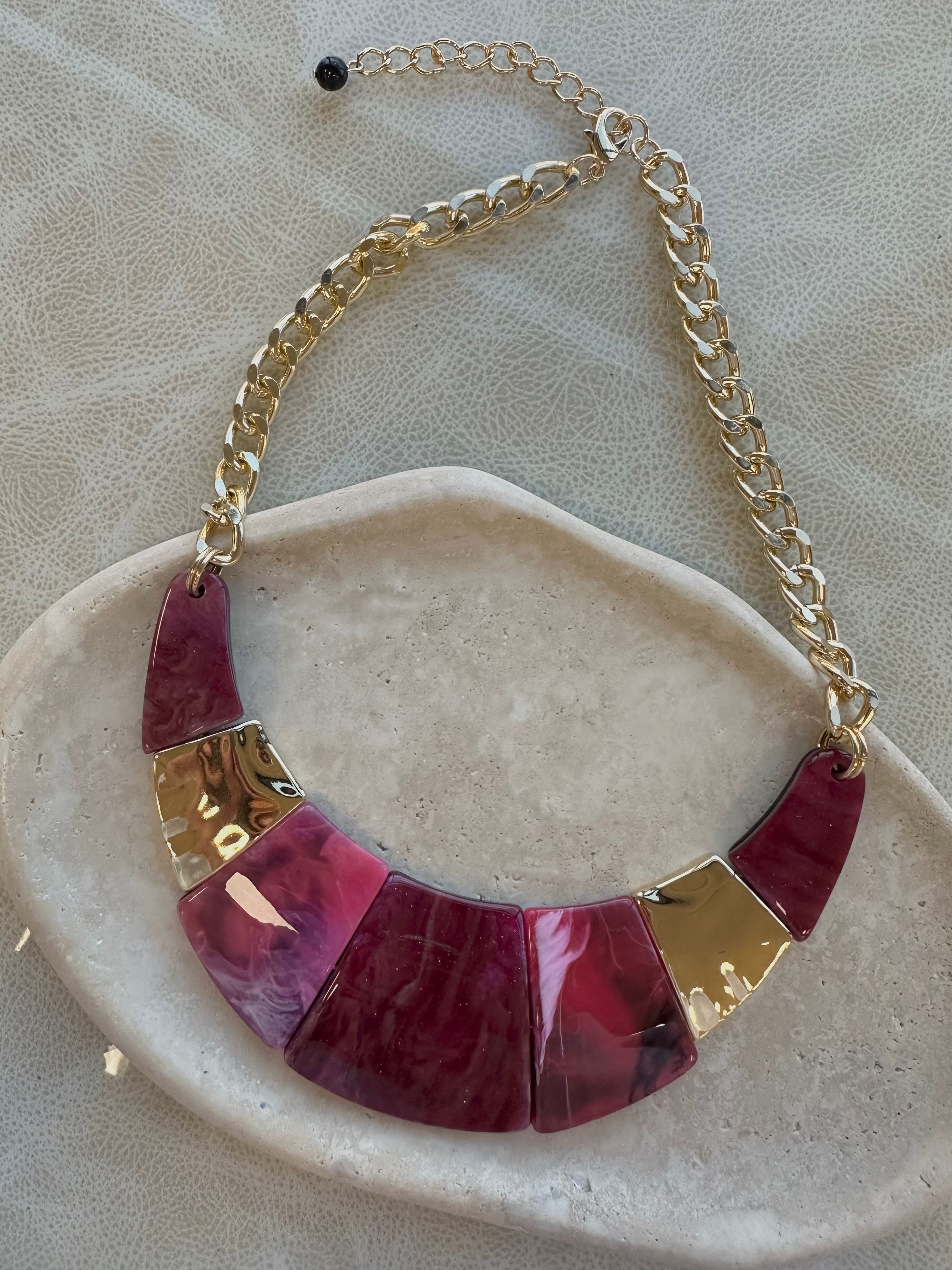 Opal Statement Necklace- Fuchsia