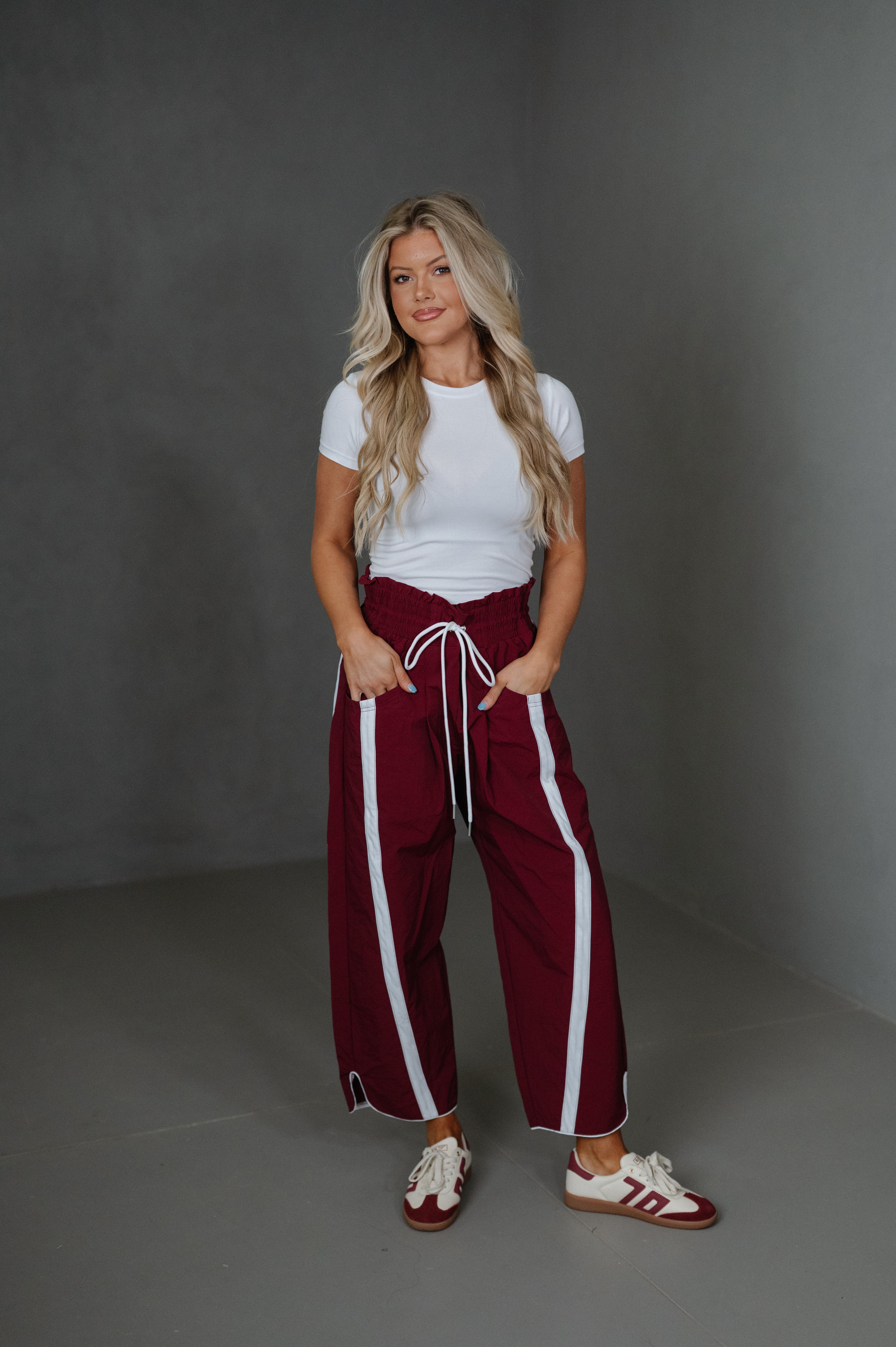 Windbreaker Side Stripe Pants-Burgundy