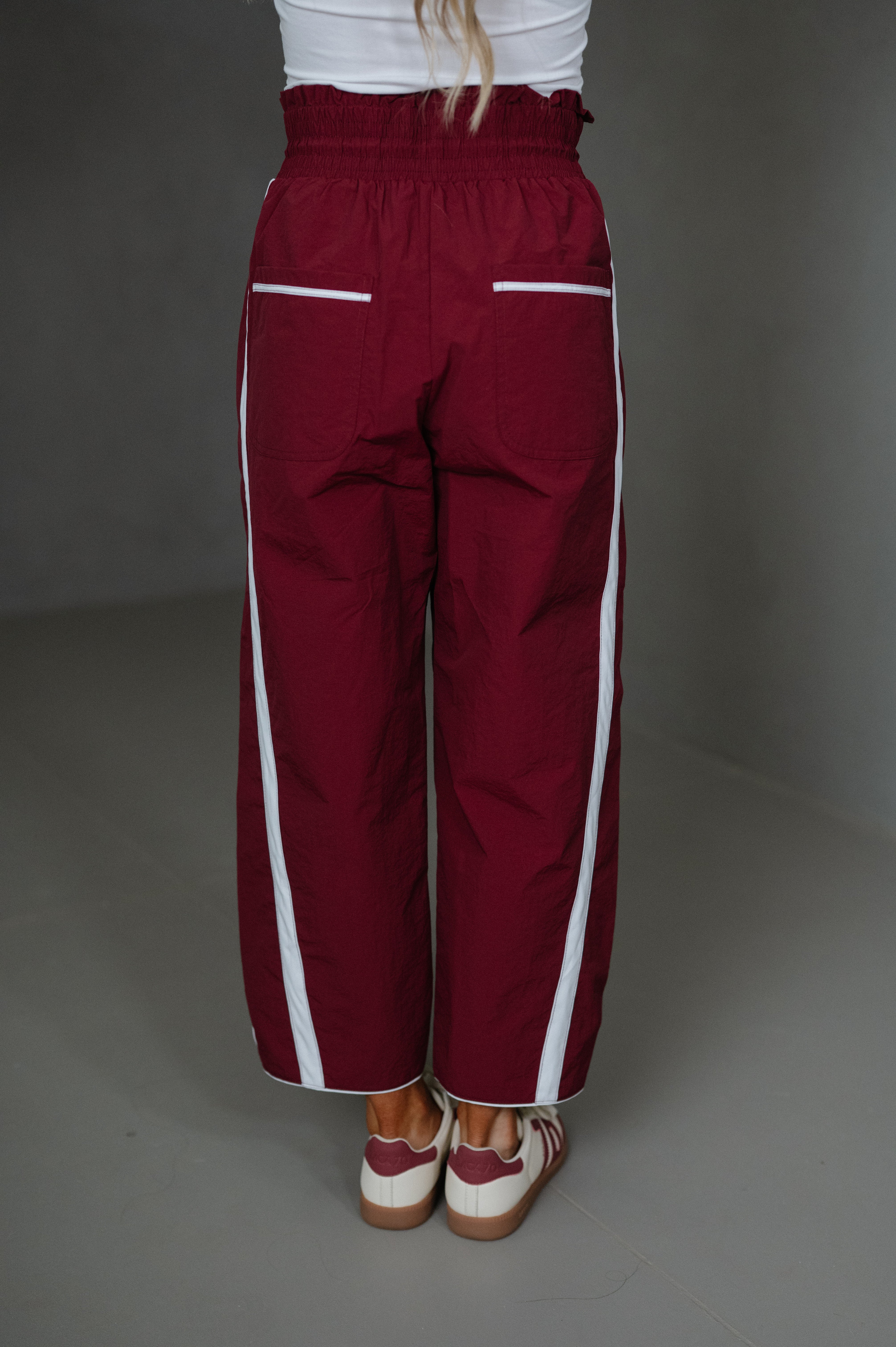 Windbreaker Side Stripe Pants-Burgundy