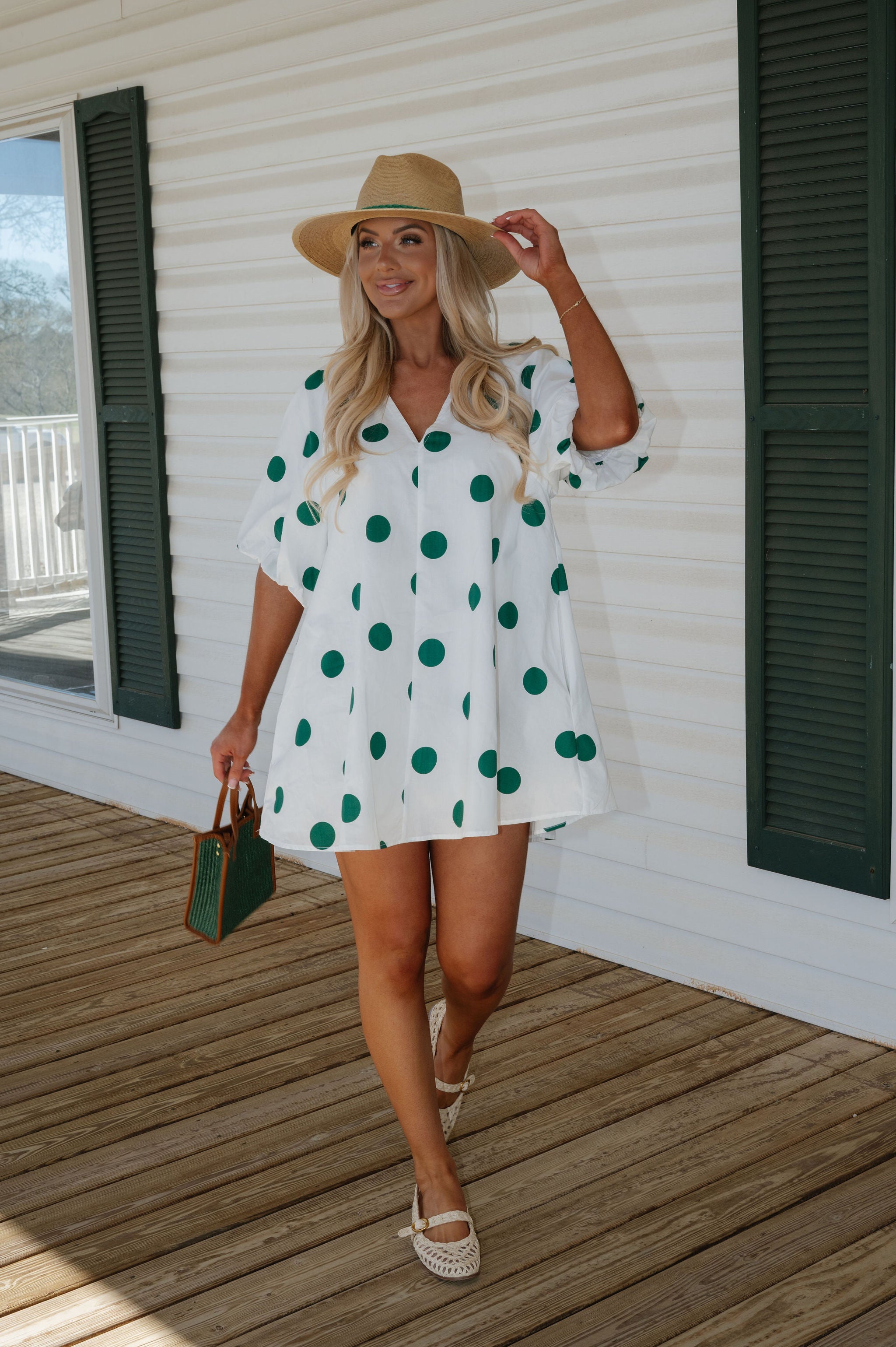 Devyn Polka Dot Mini Dress-Green