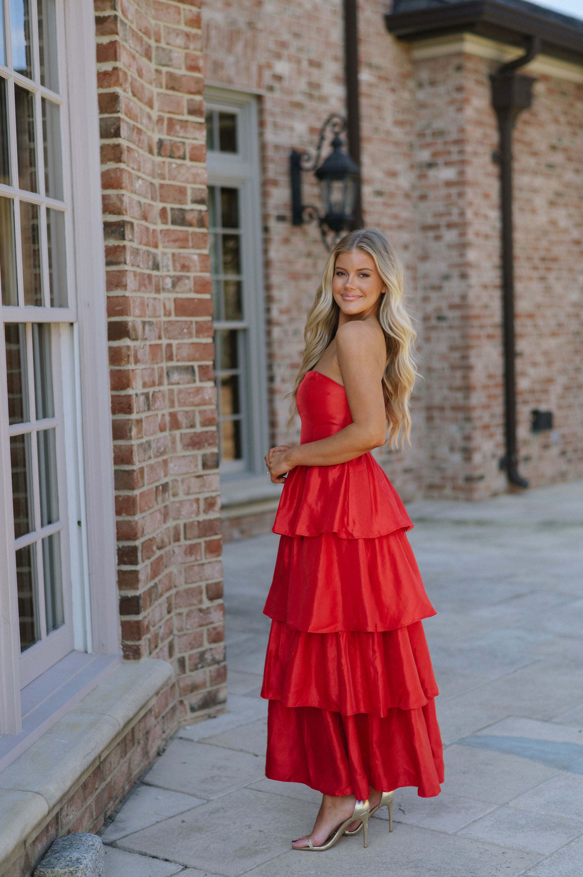 Kourtney Ruffle Maxi Dress-Red