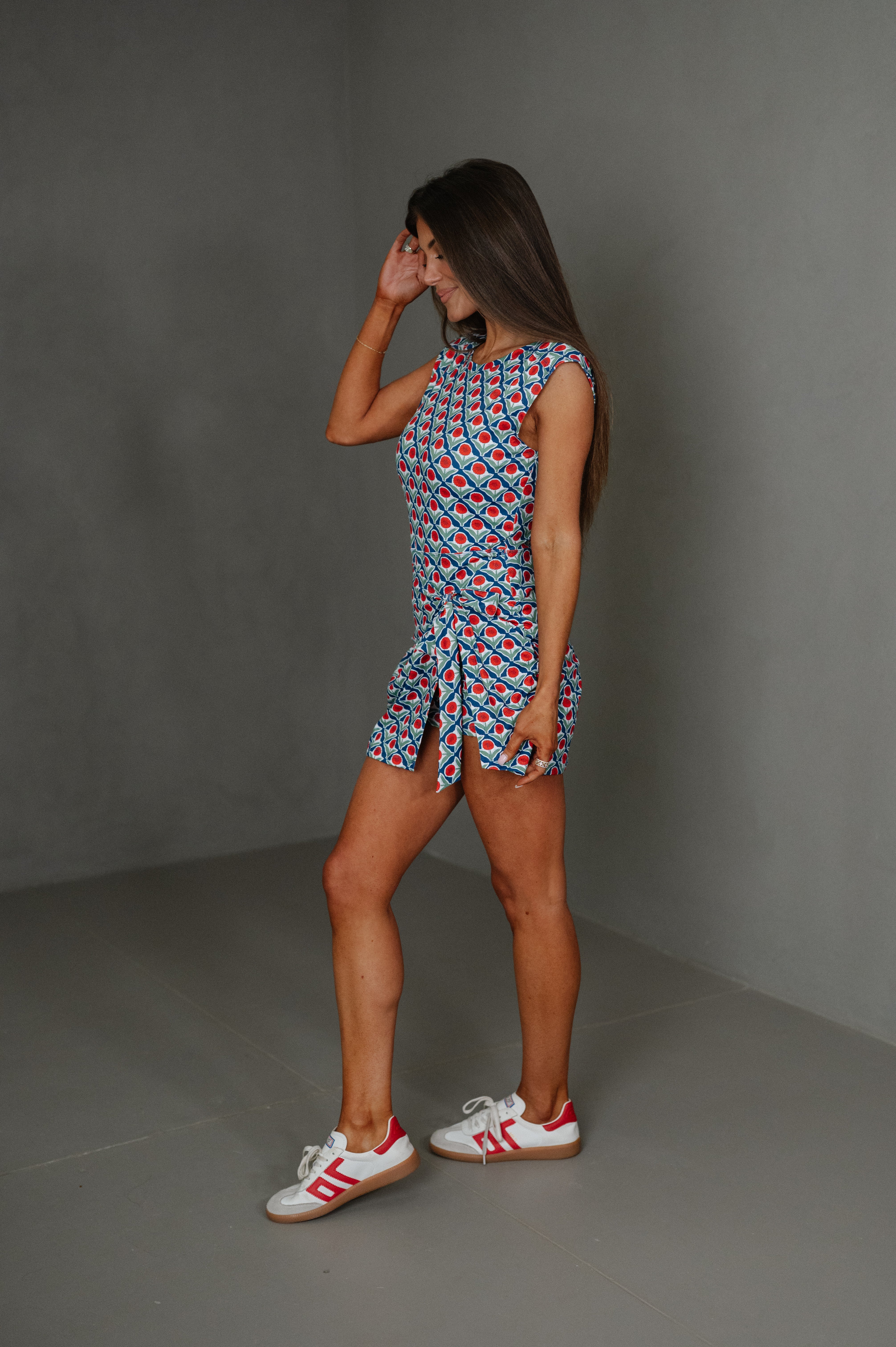 Retro Floral Active Dress-Navy Multi