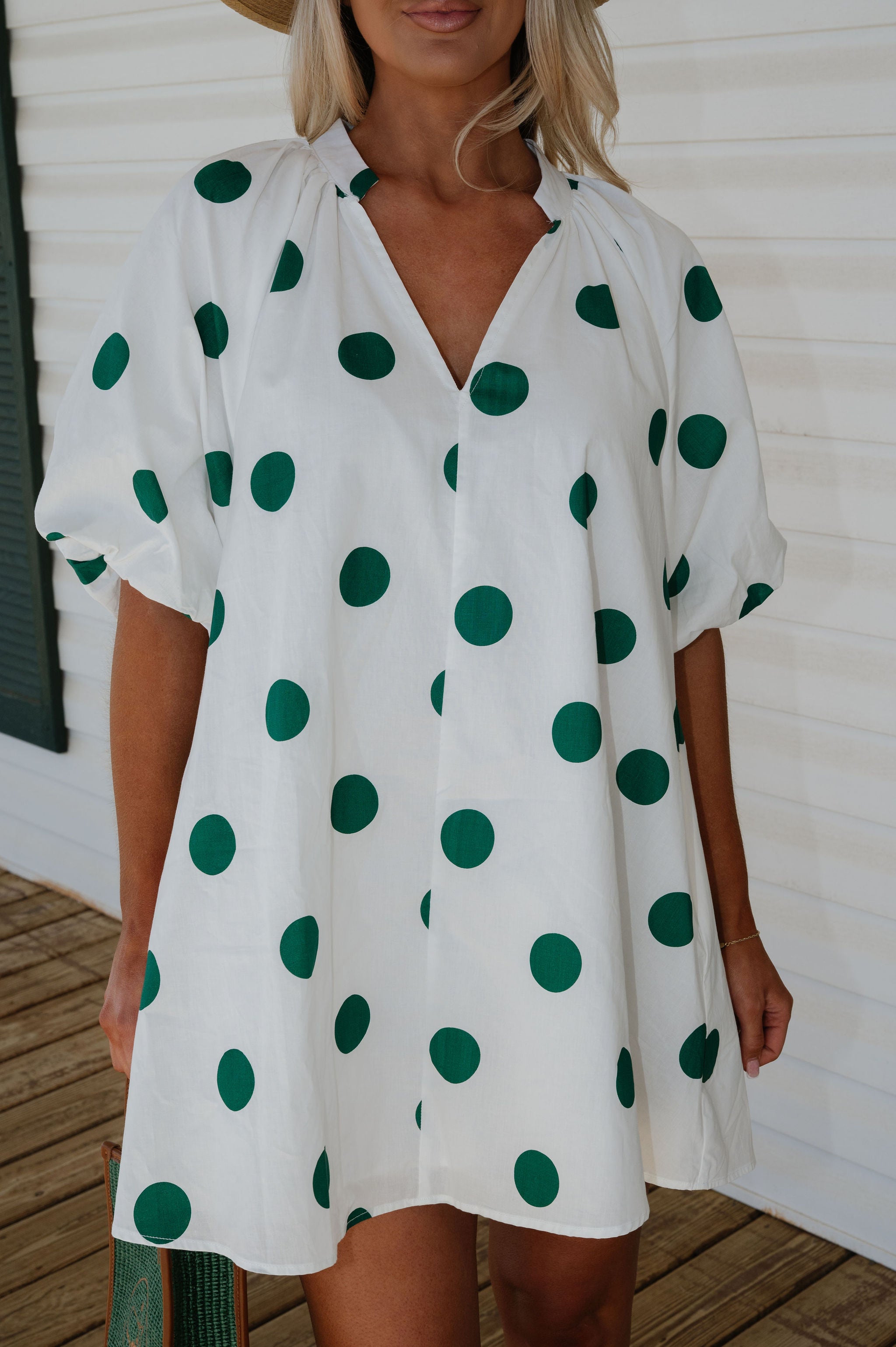 Devyn Polka Dot Mini Dress-Green