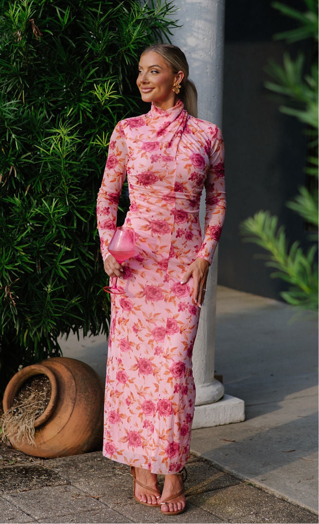 Ava Mesh Maxi Dress-Pink Multi