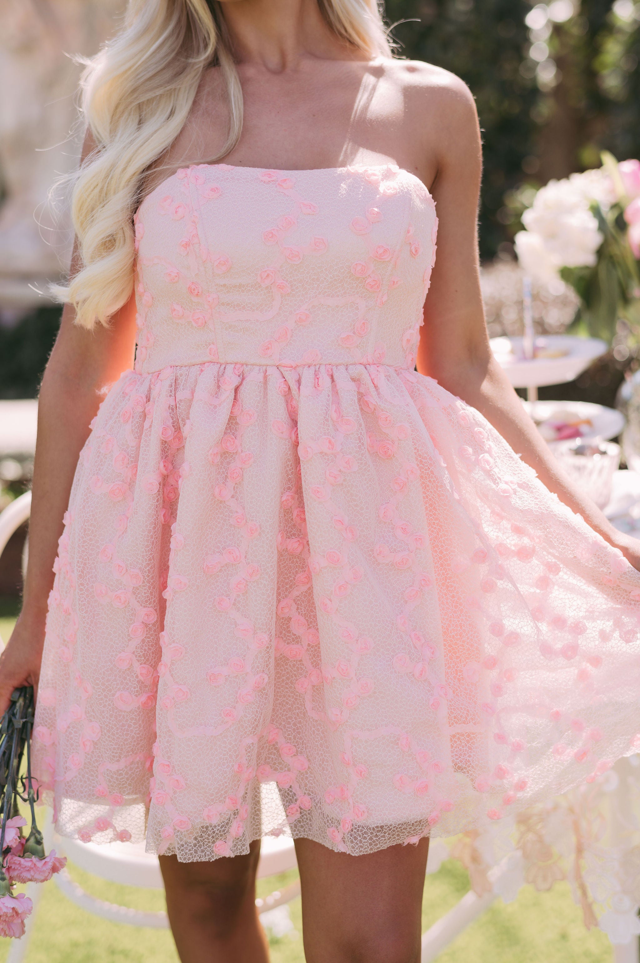 Layla Floral Lace Dress- Pink